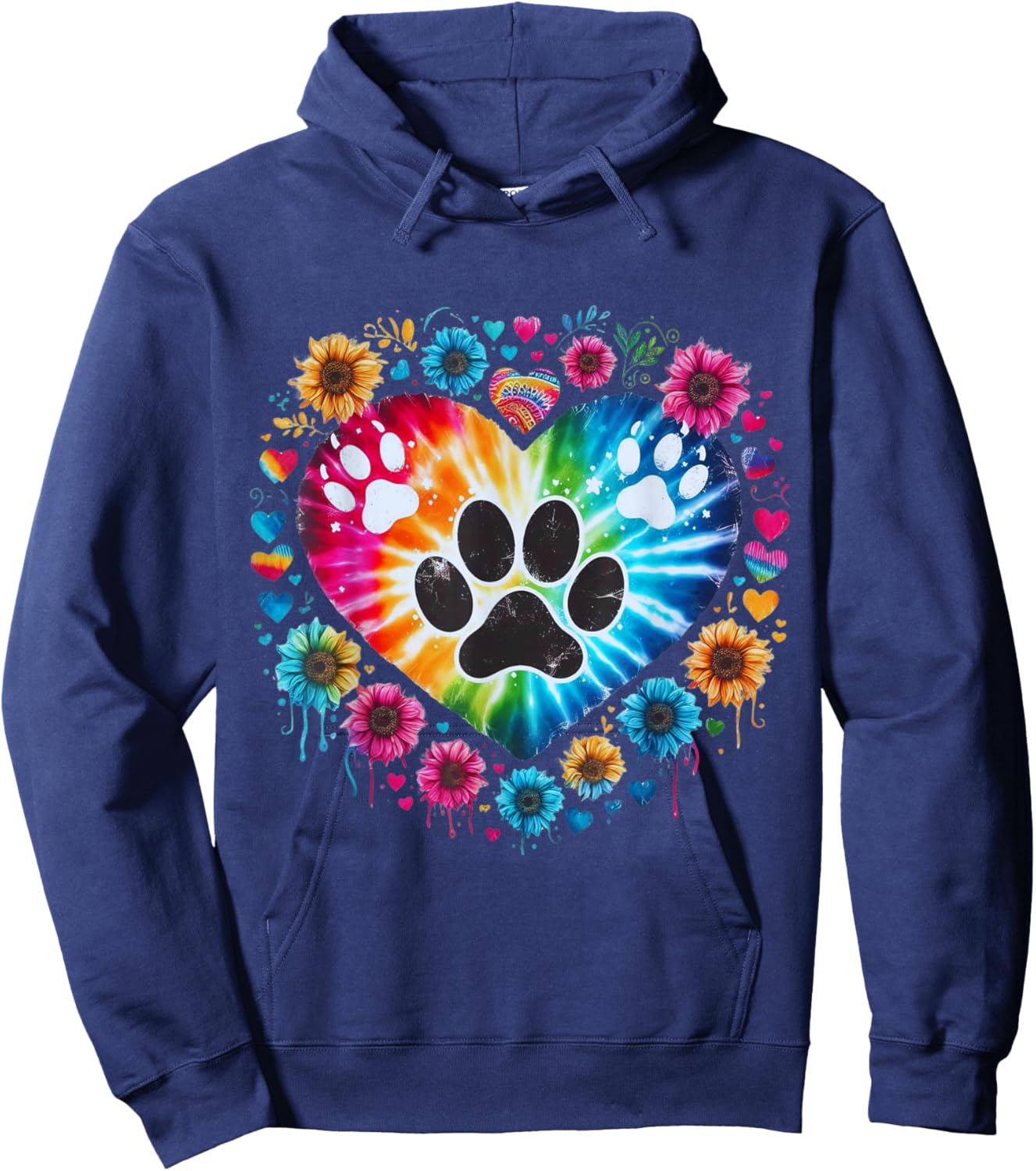 Tie Dye Love Dog Paw Print Heart Animal Lover Men Women Hoodie - Hoodie | Navy