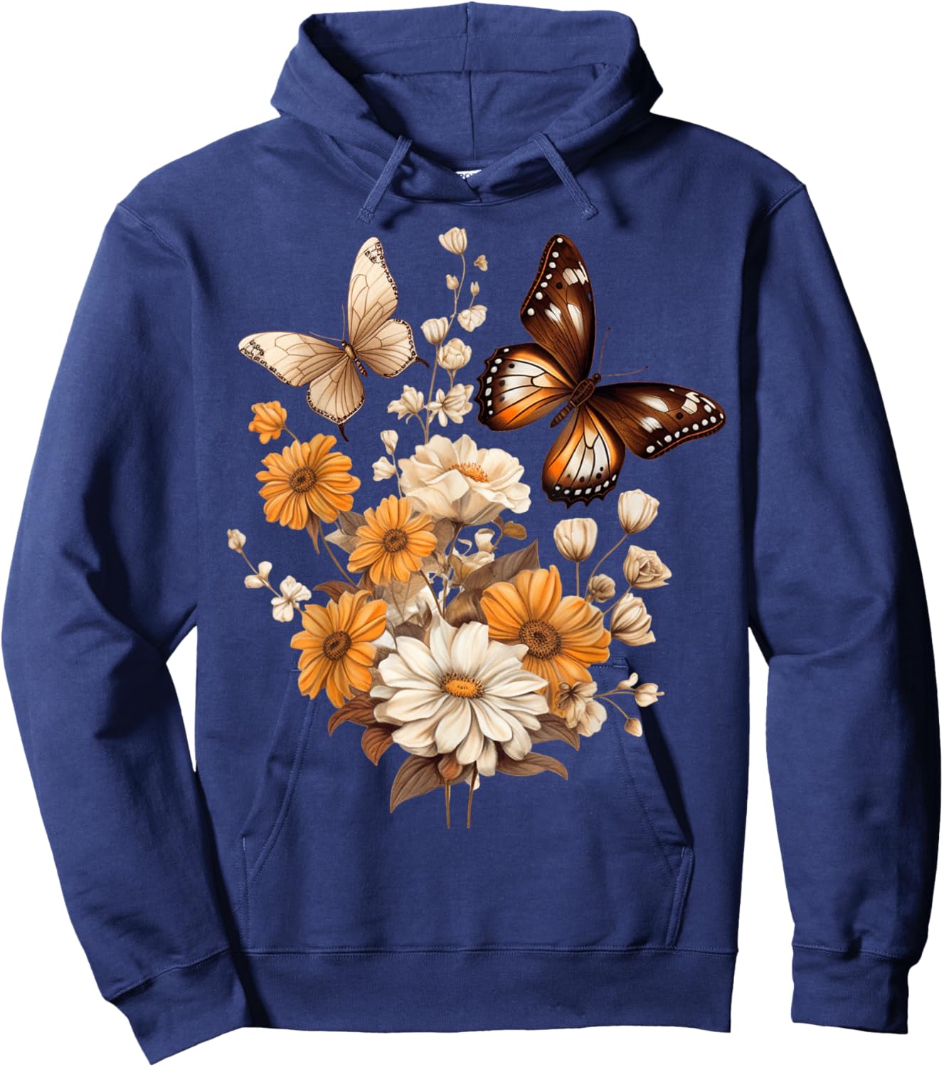 Vintage Pressed Flowers Butterflies Floral Boho Wildflowers Hoodie - Hoodie | Navy