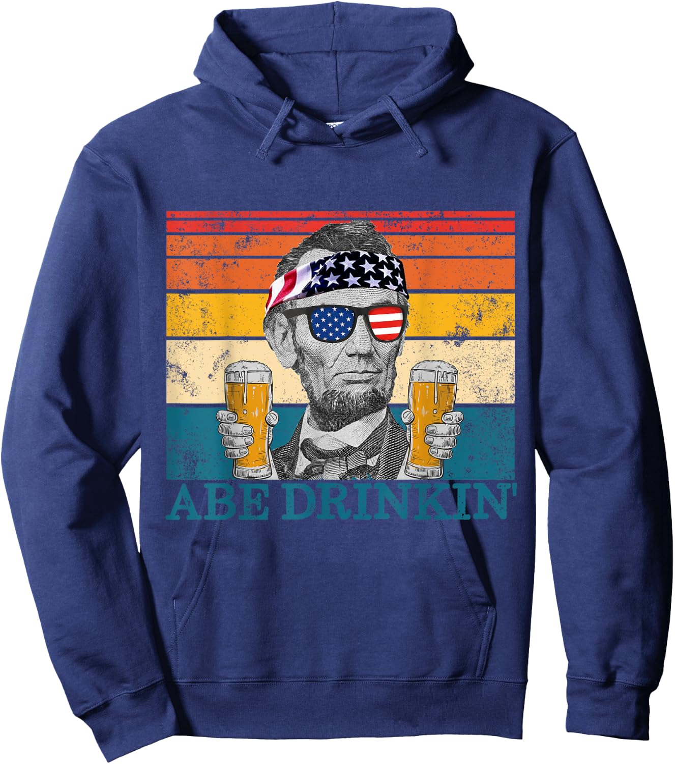 Abe Drinkin' Retro Drinking President Abraham Lincoln Hoodie - Hoodie | Navy