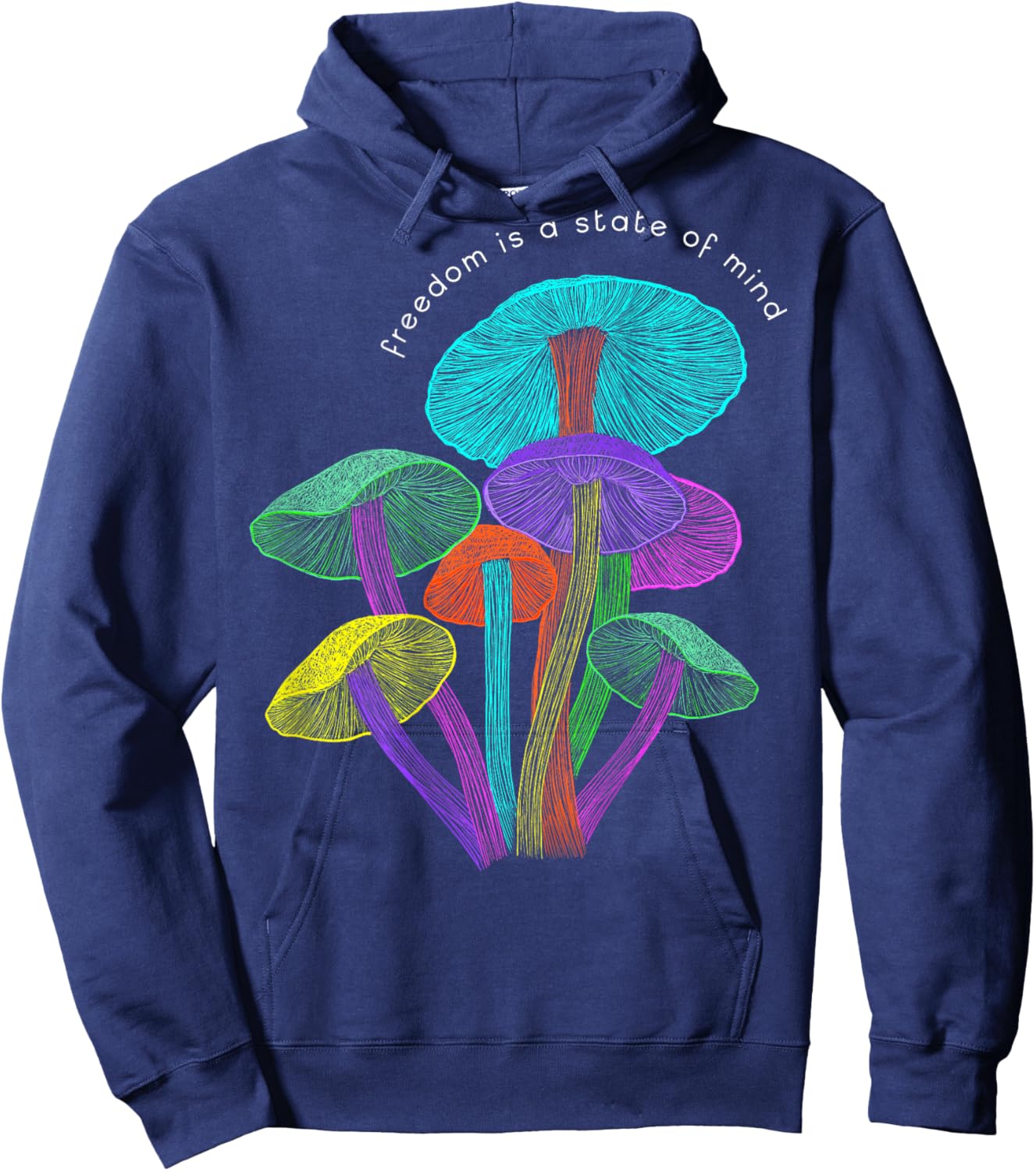 Back print: Hippy Vaporwave EDM raver festival Mushroom Hoodie - Hoodie | Navy