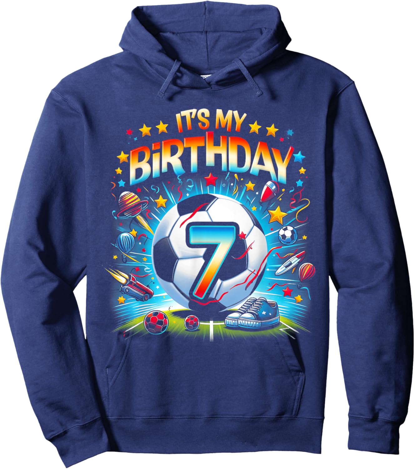 Kids It's My 7th Birthday Boys Soccer Football 7 Years Old Hoodie - Hoodie | Navy