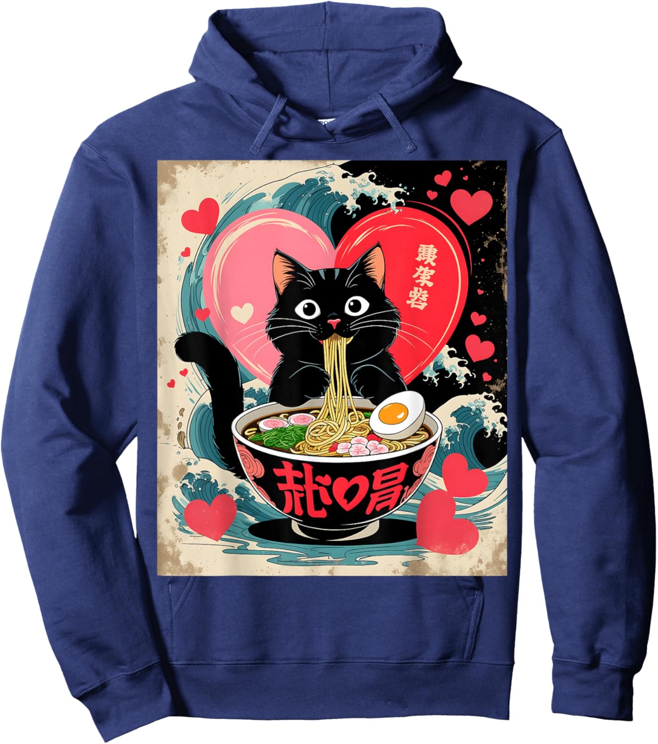 Kawaii Anime Cat Ramen Japanese Graphic Men Women Teens Hoodie - Hoodie | Navy