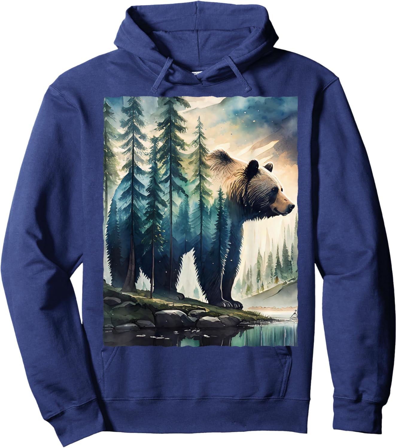 Bear and Forest Nature Hoodie - Hoodie | Navy
