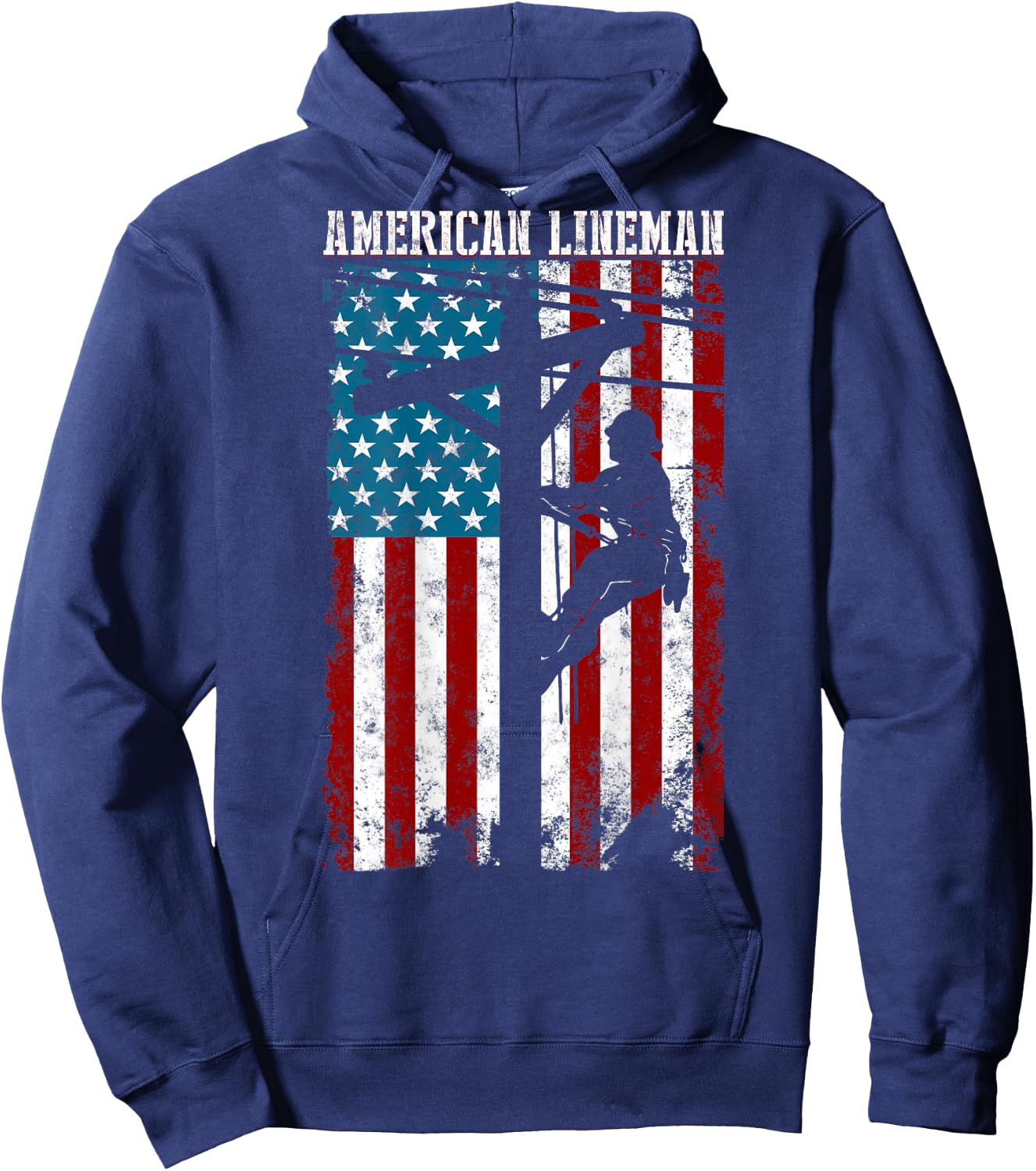 Lineman gifts American flag Electric Cable Patriotic Lineman Hoodie - Hoodie | Navy