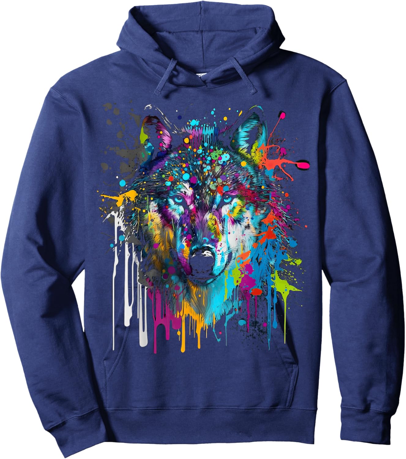 Wolf Silhouette Splash Art Wolves Face Hoodie - Hoodie | Navy