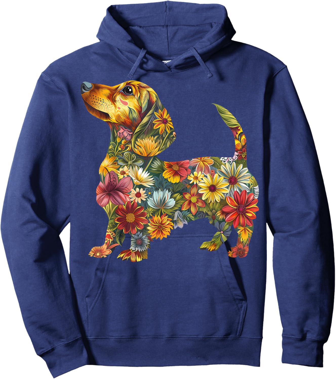 Floral Dachshund Cute Pet Dog Animal Lover Doxie Mama Women Hoodie - Hoodie | Navy