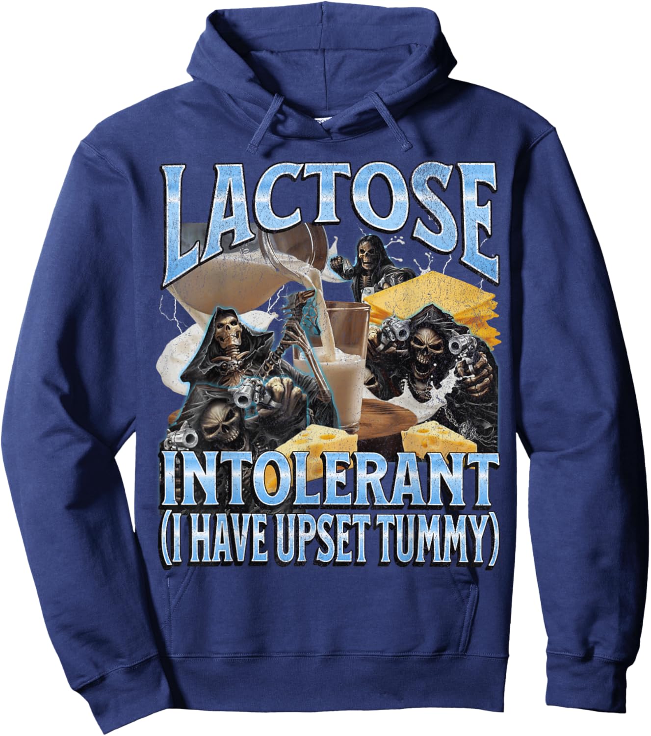 Lactose Intolerant Upset Tummy Funny Hard Skeleton Meme Hoodie - Hoodie | Navy