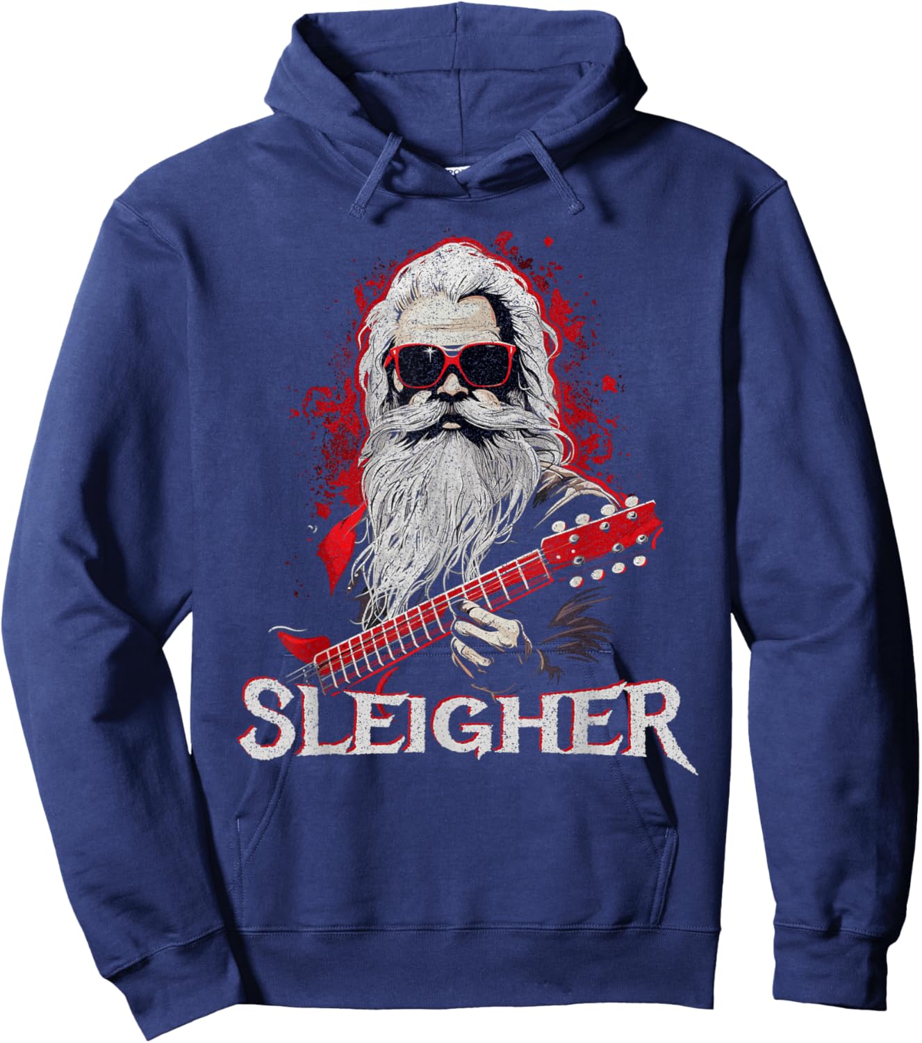 Funny Christmas Rocker Band Santa Playing Guitar Sleigher Hoodie - Hoodie | Navy