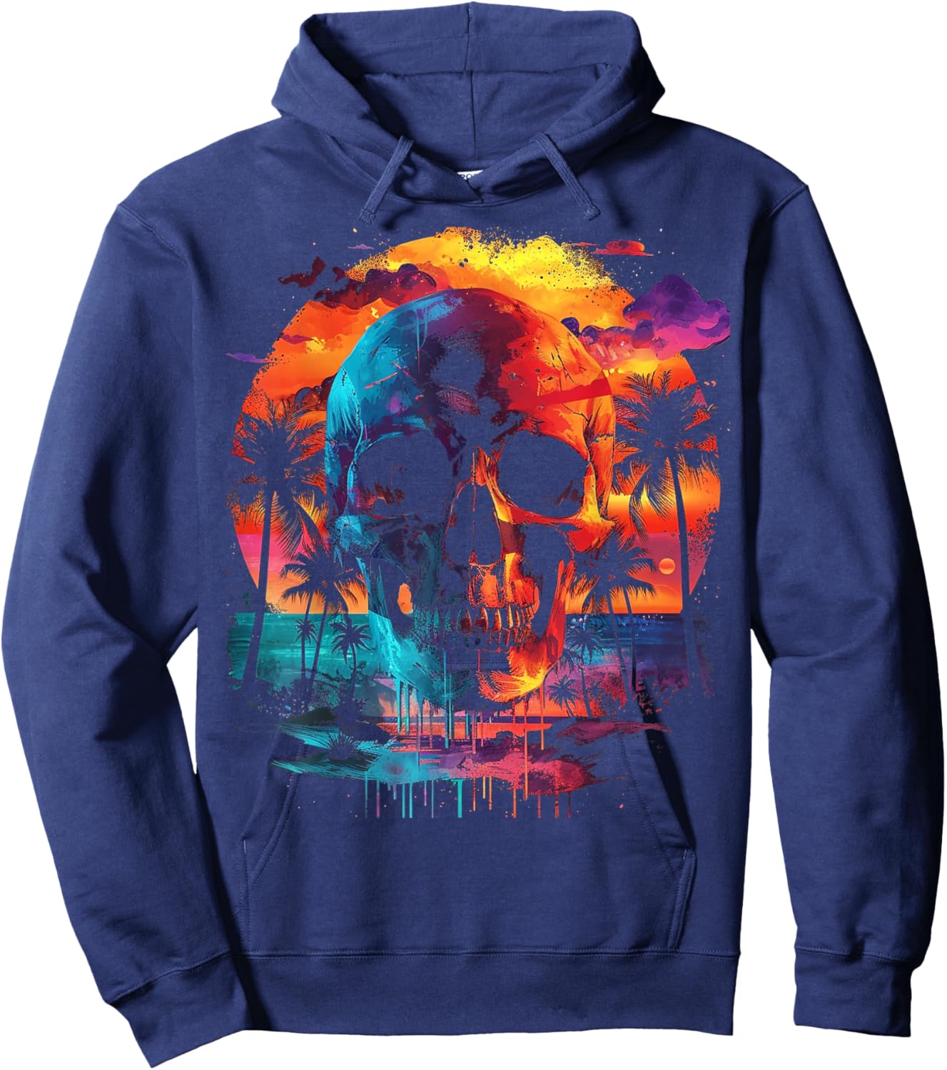 Tropic Skull Drip | Men Women (S-6XL) | Graphic Hoodie - Hoodie | Navy