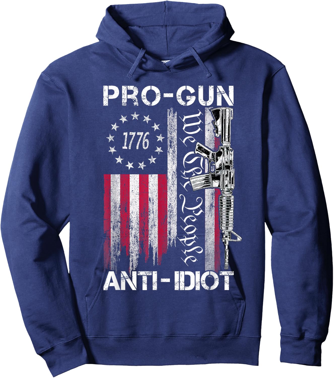 Pro Gun Anti Idiot Shirt Vintage USA Flag 2nd Amendment Hoodie - Hoodie | Navy
