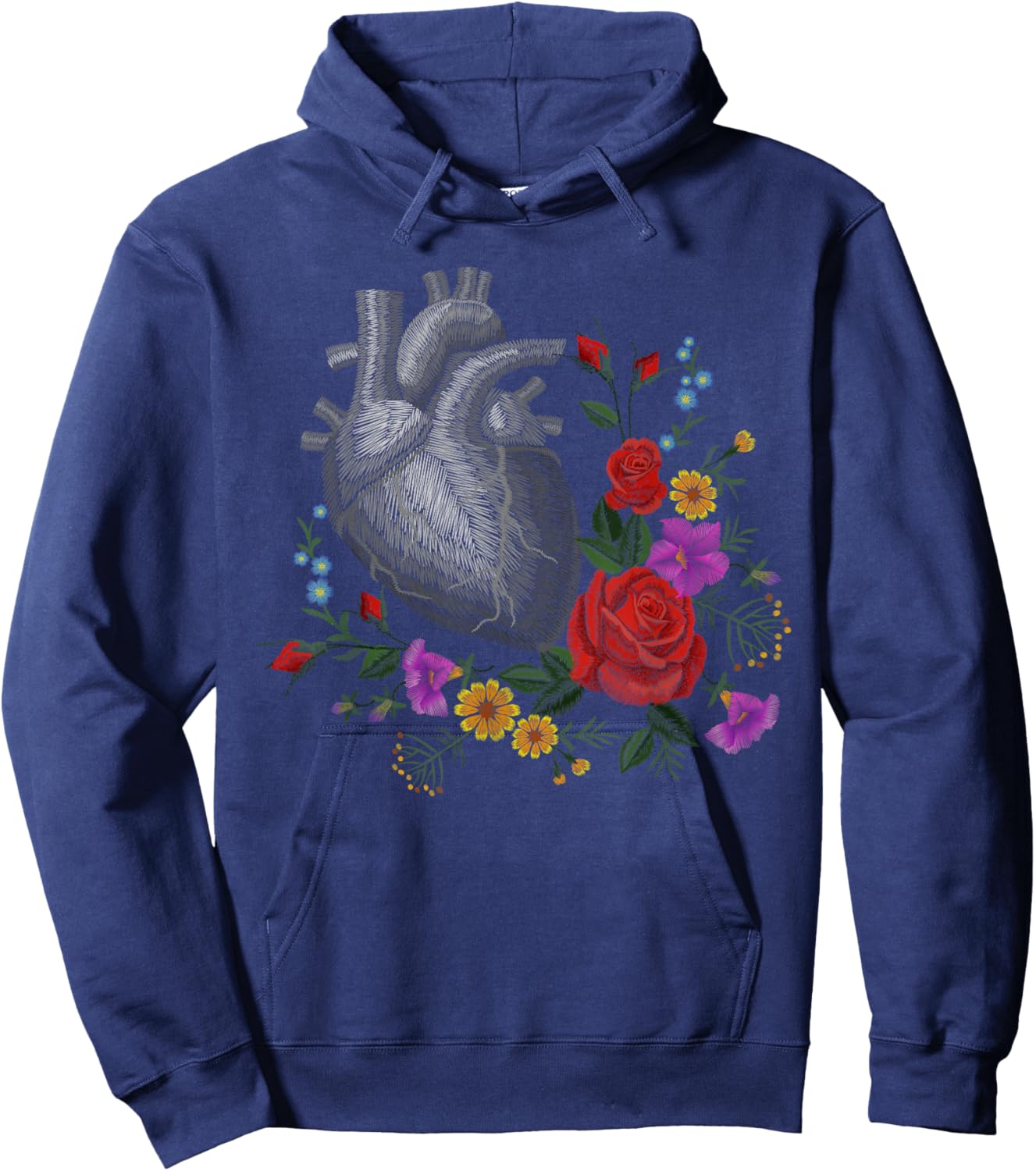Anatomical Heart And Flowers Funny Men Women Cardiologist Hoodie - Hoodie | Navy