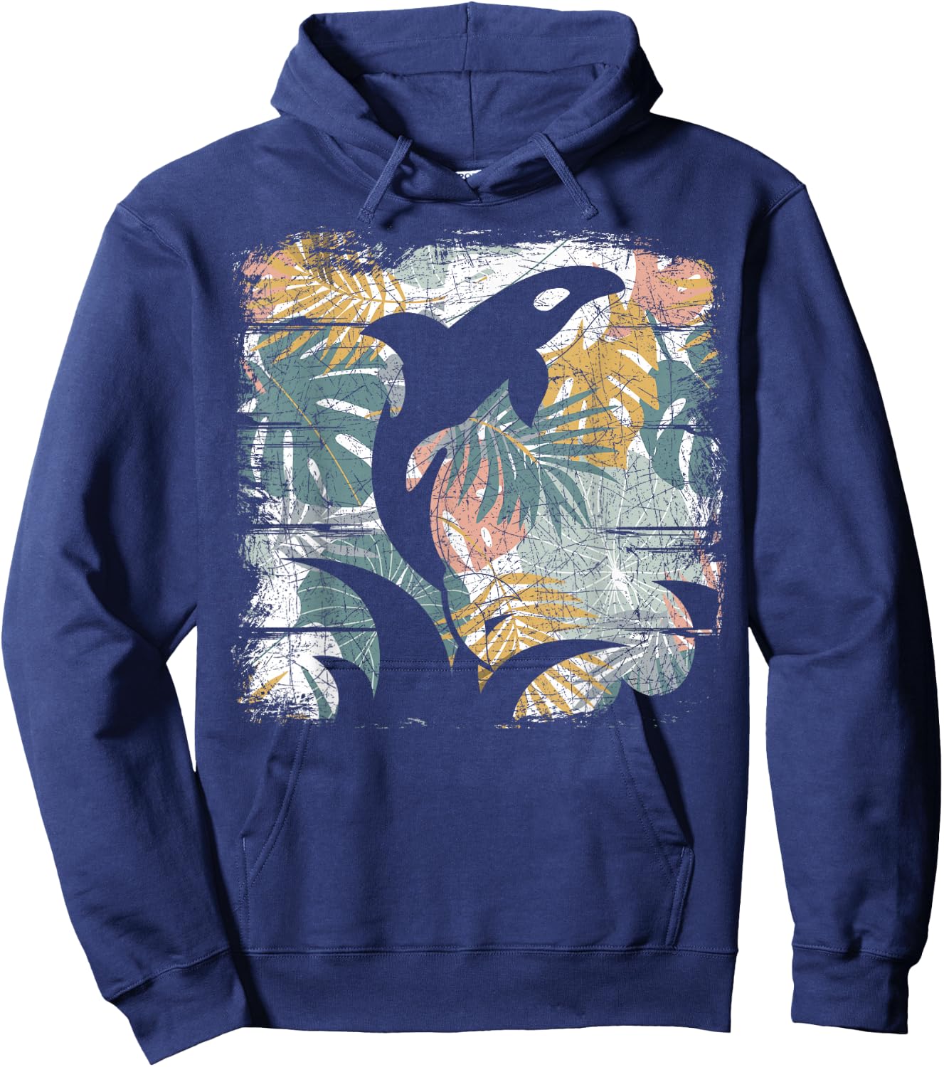 Tropical Nature Pattern Exotic Summer Vacation Whale Orca Hoodie - Hoodie | Navy