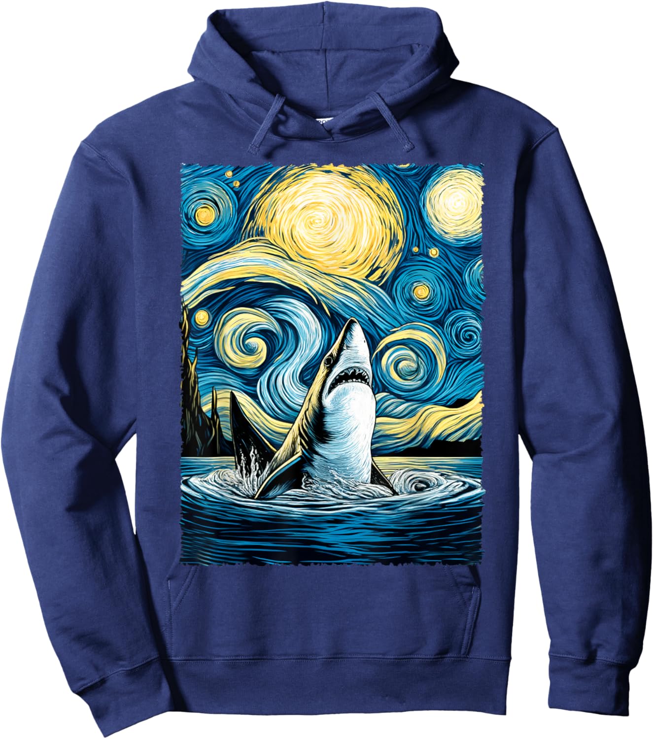 Graphic Art Shark Starry Night Drawing Artwork Cute Shark Hoodie - Hoodie | Navy