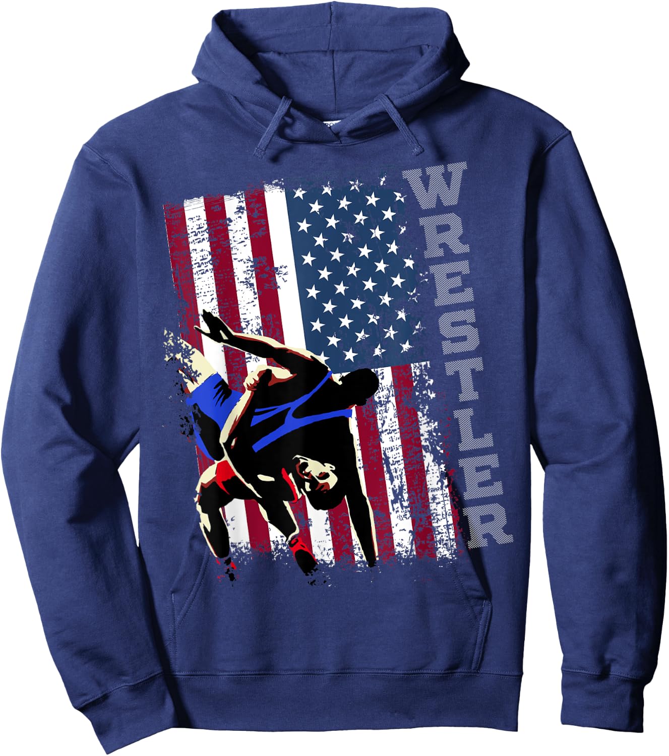 Distressed Look Wrestling American Flag Gift Men Hoodie - Hoodie | Navy