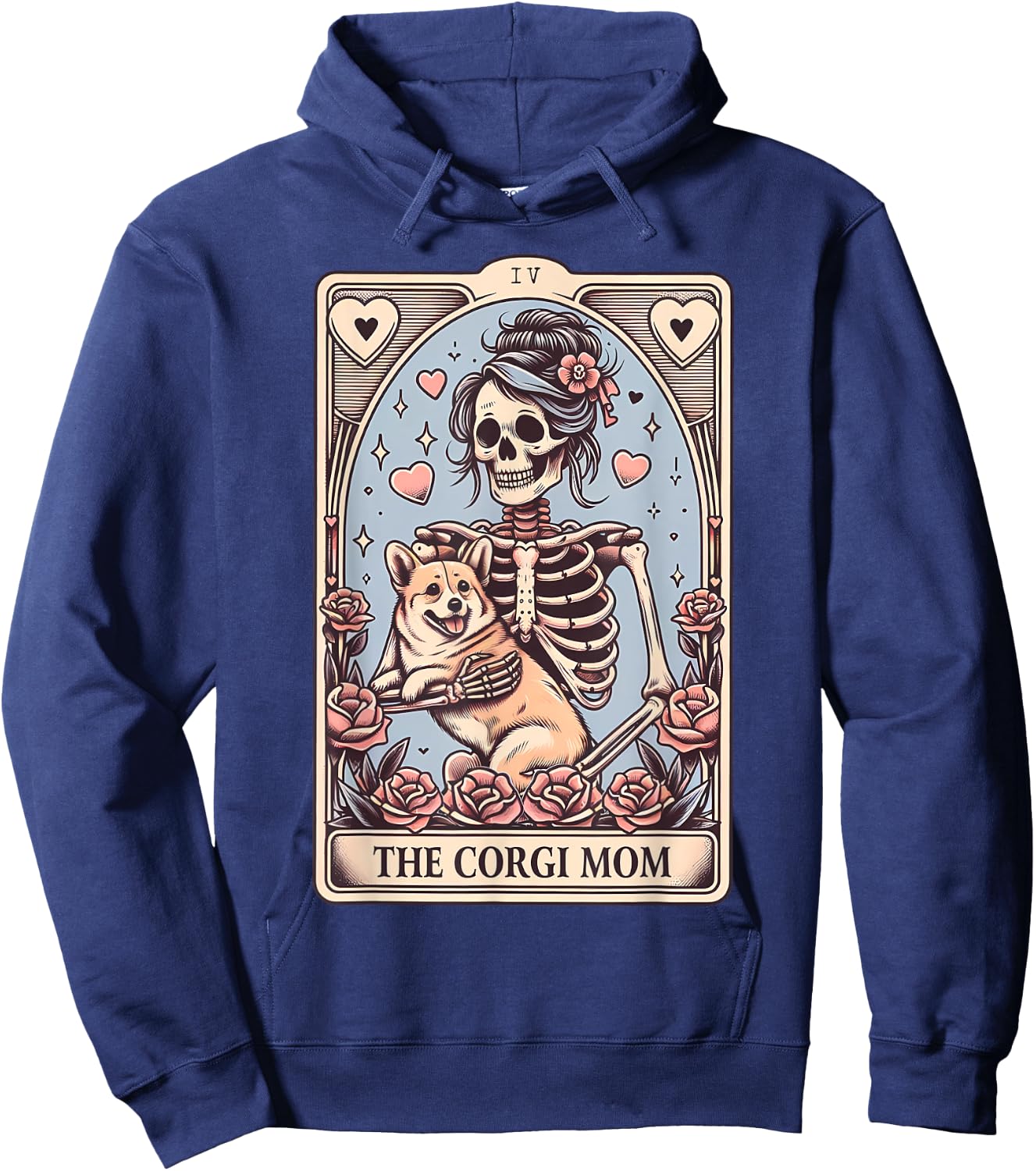 Corgi Dog Valentine's Day Skeleton Tarot Card Corgi Owner Hoodie - Hoodie | Navy