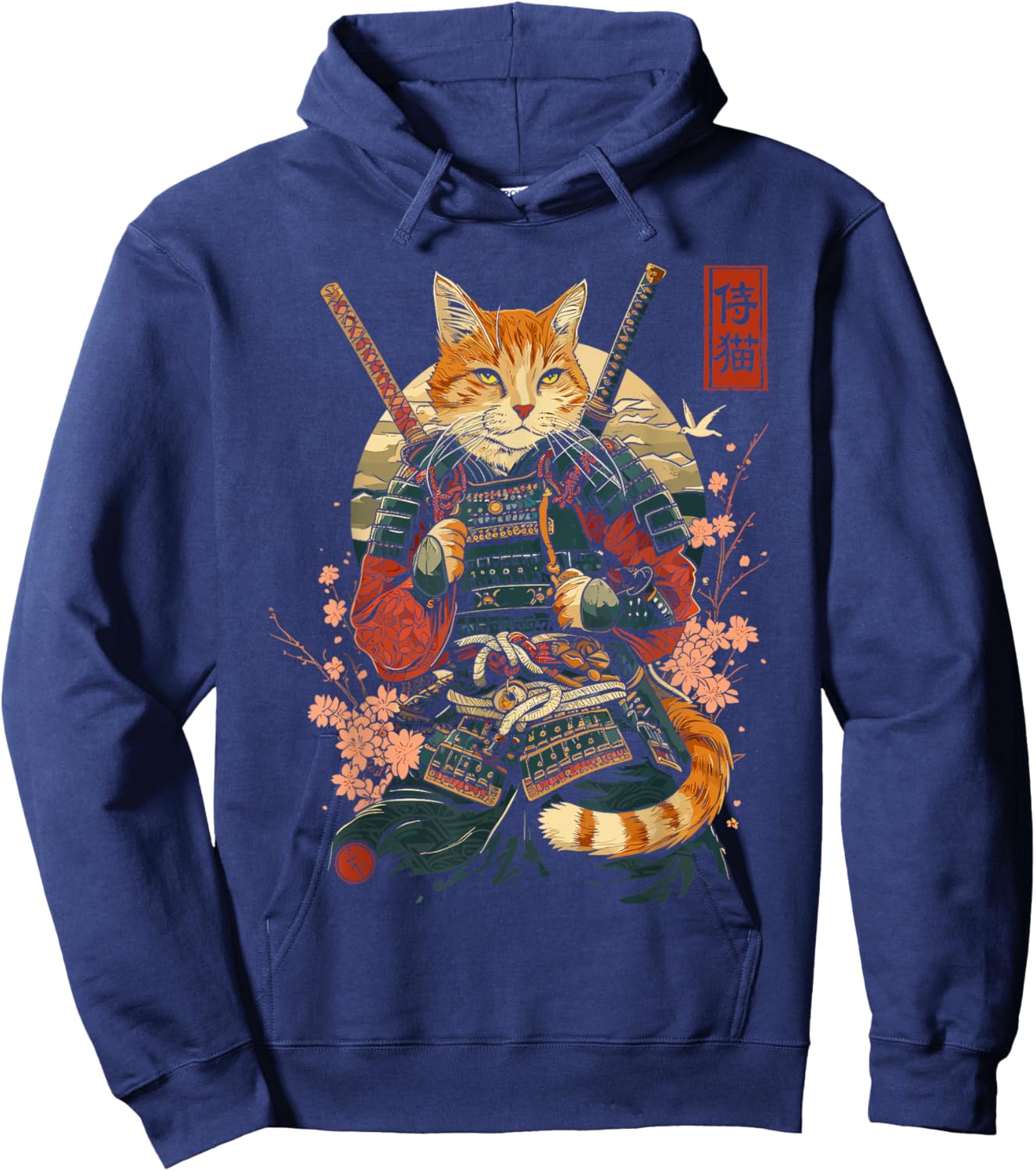 Samurai Cat, Japanese Cat Art Aesthetic, Cat Lover Women Hoodie - Hoodie | Navy