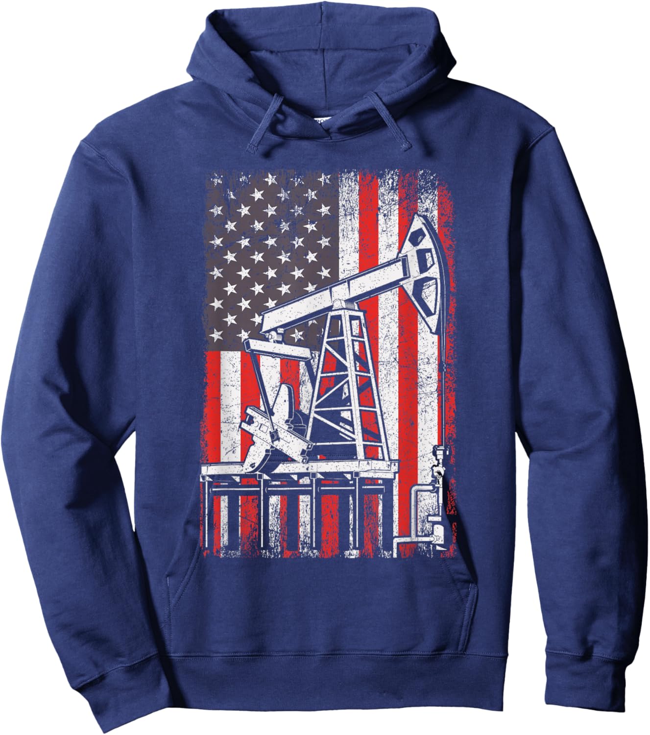 Oil Rig USA American Flag Landman Oilfield Worker Hoodie - Hoodie | Navy
