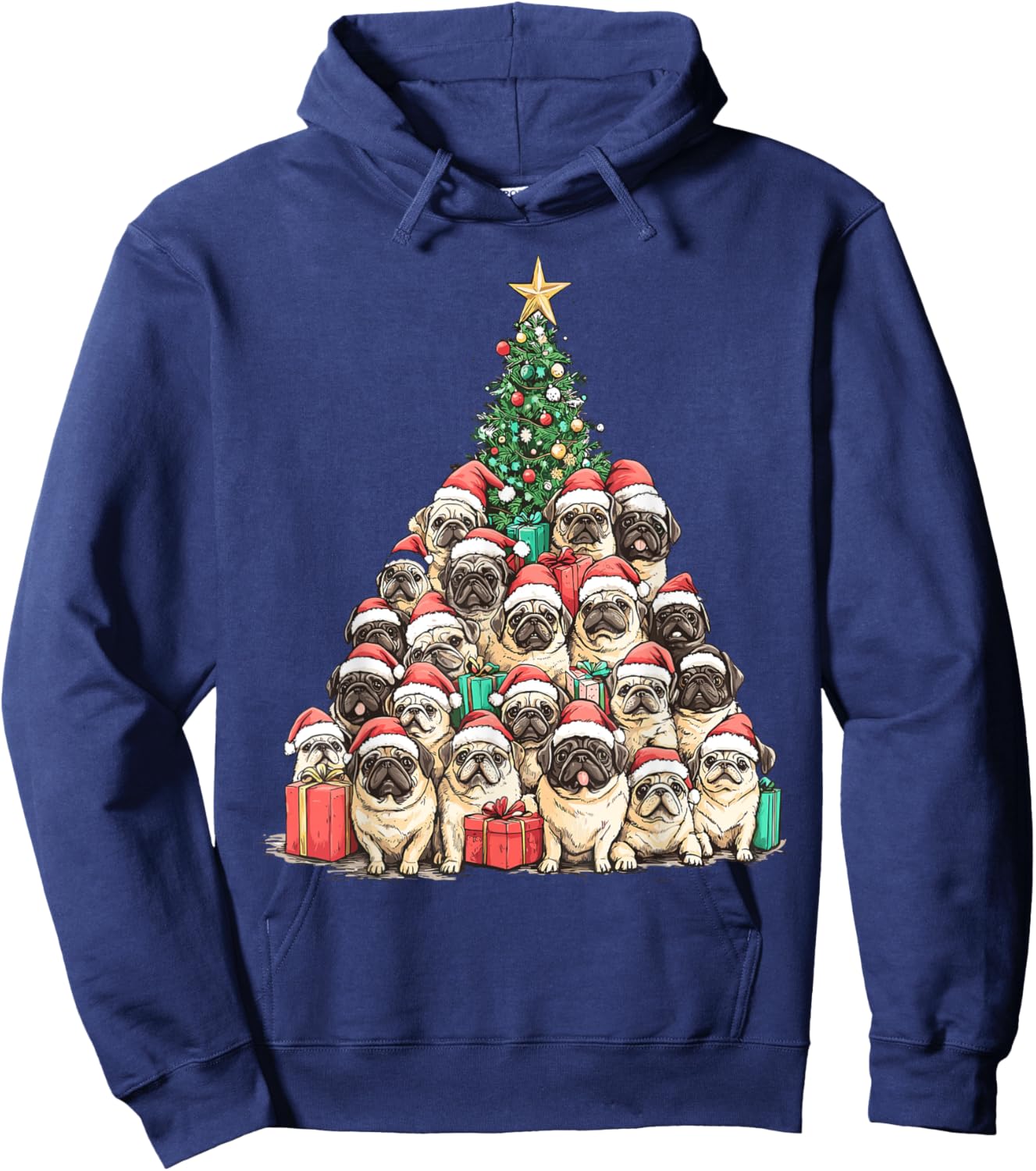 Pekingese Santa Christmas Tree Funny Xmas Dog Lover Pajama Hoodie - Hoodie | Navy