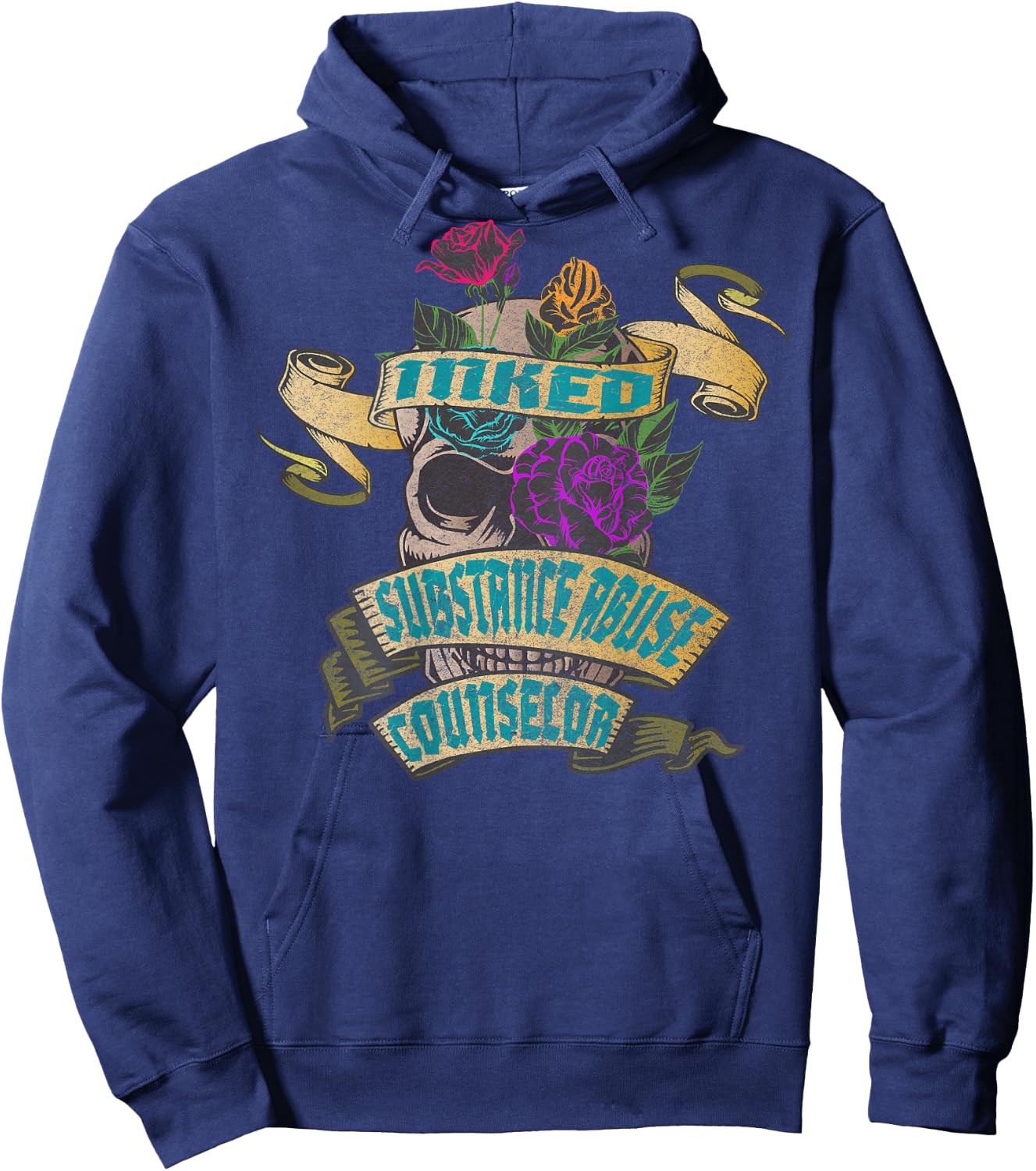 Substance Abuse Counselor Inked Skull Tattoo Backside Design Hoodie - Hoodie | Navy