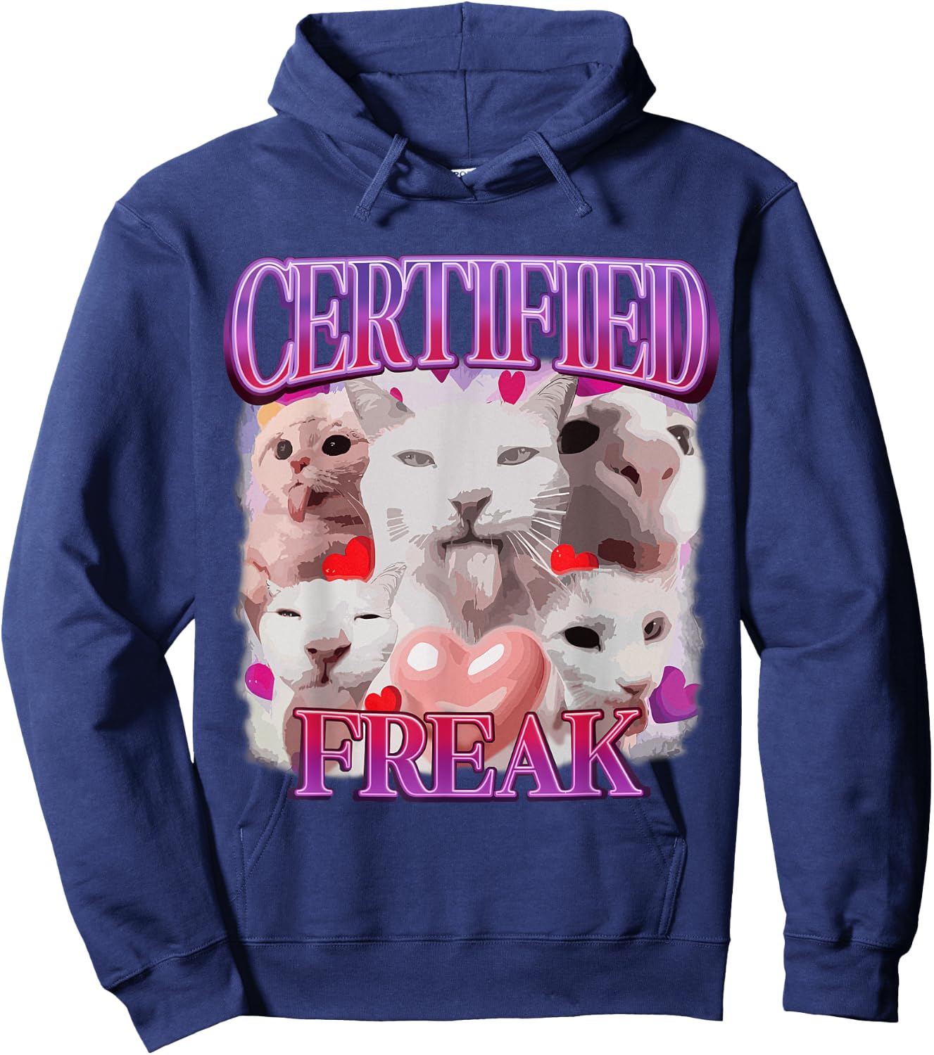 Cat Meme Certified Freak Eat Cement Cursed Cat Funny Hoodie - Hoodie | Navy