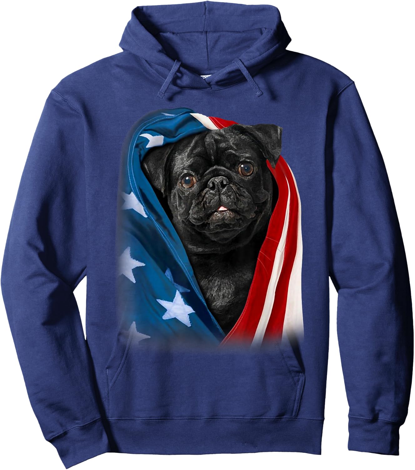 Pug Black Dog American Flag 4th Of July Animal Patriotic Men Hoodie - Hoodie | Navy