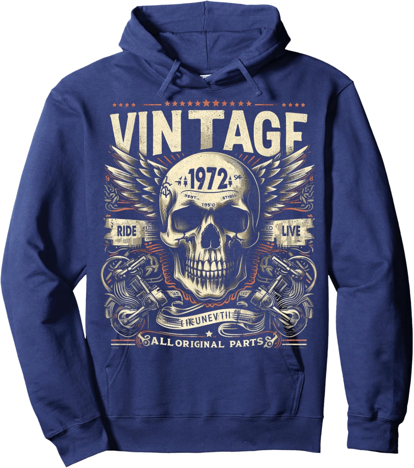 Vintage 1972 born in 1972 birthday skull biker motorcycle Hoodie - Hoodie | Navy