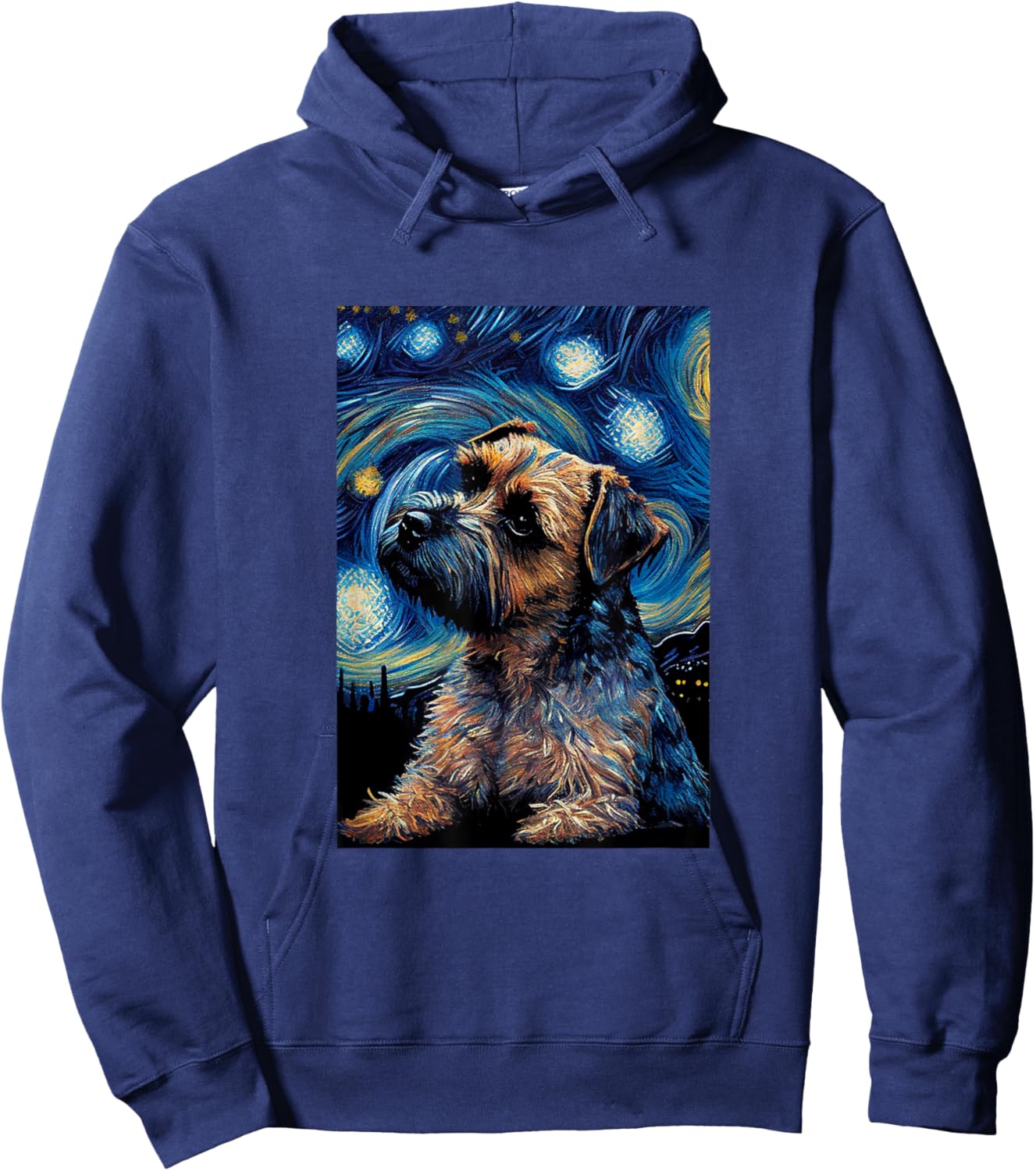 Border Terrier in Starry Night Painting Dog Mom Dad Hoodie - Hoodie | Navy