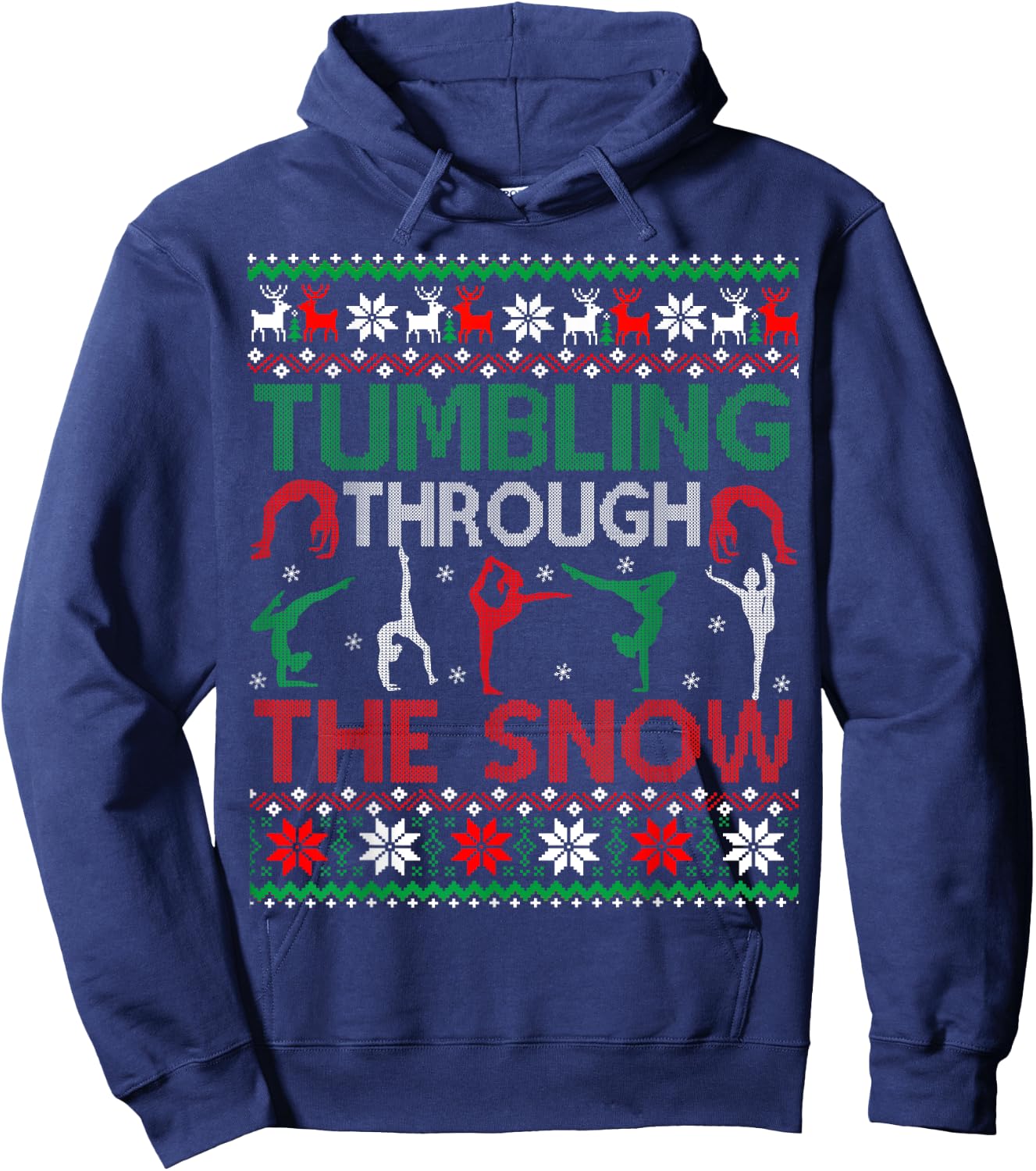 Tumbling Gymnastics Ugly Christmas Sweater Party Hoodie - Hoodie | Navy