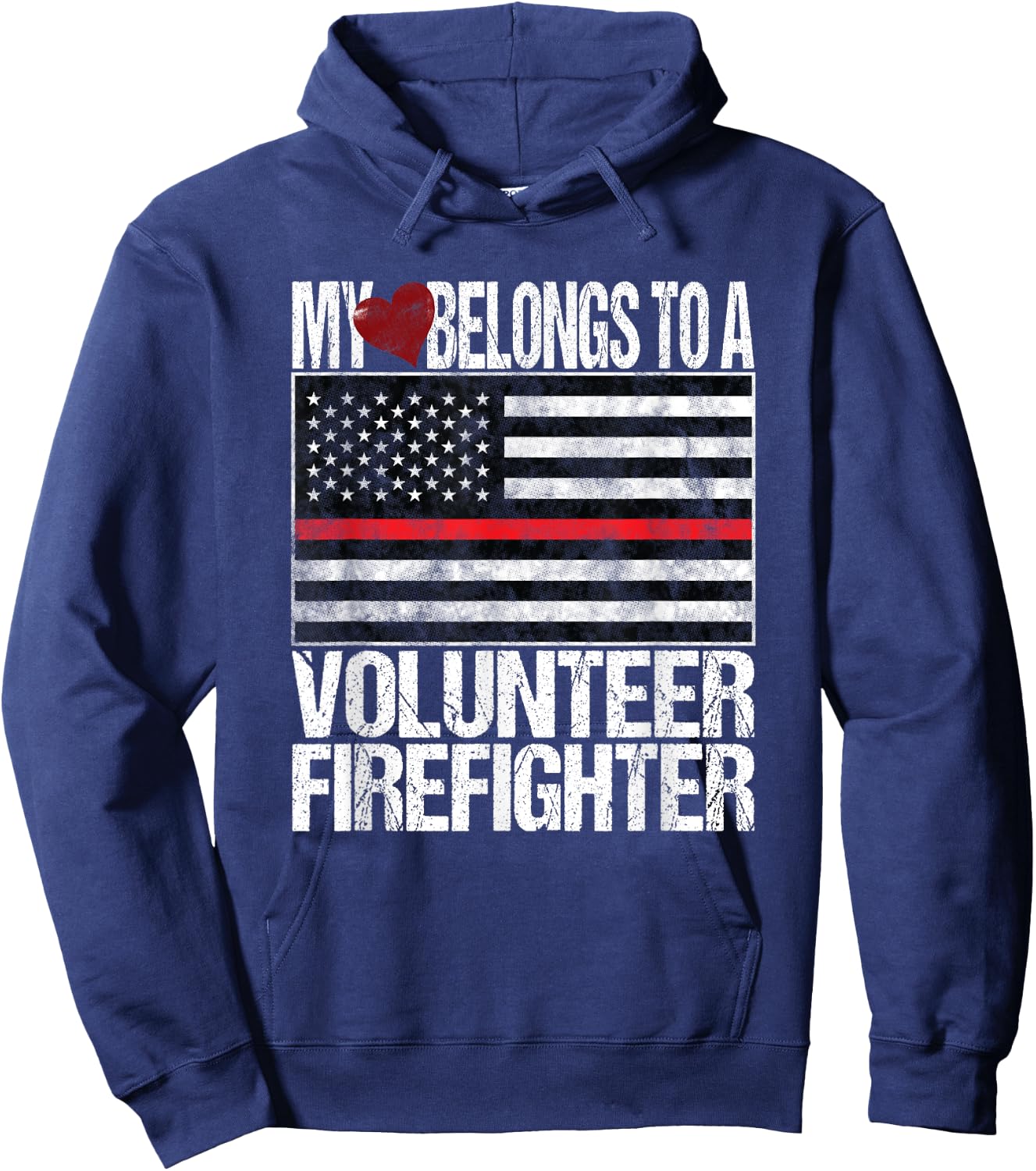 Red Line Flag Fireman Wife Girlfriend Volunteer Firefighter Hoodie - Hoodie | Navy