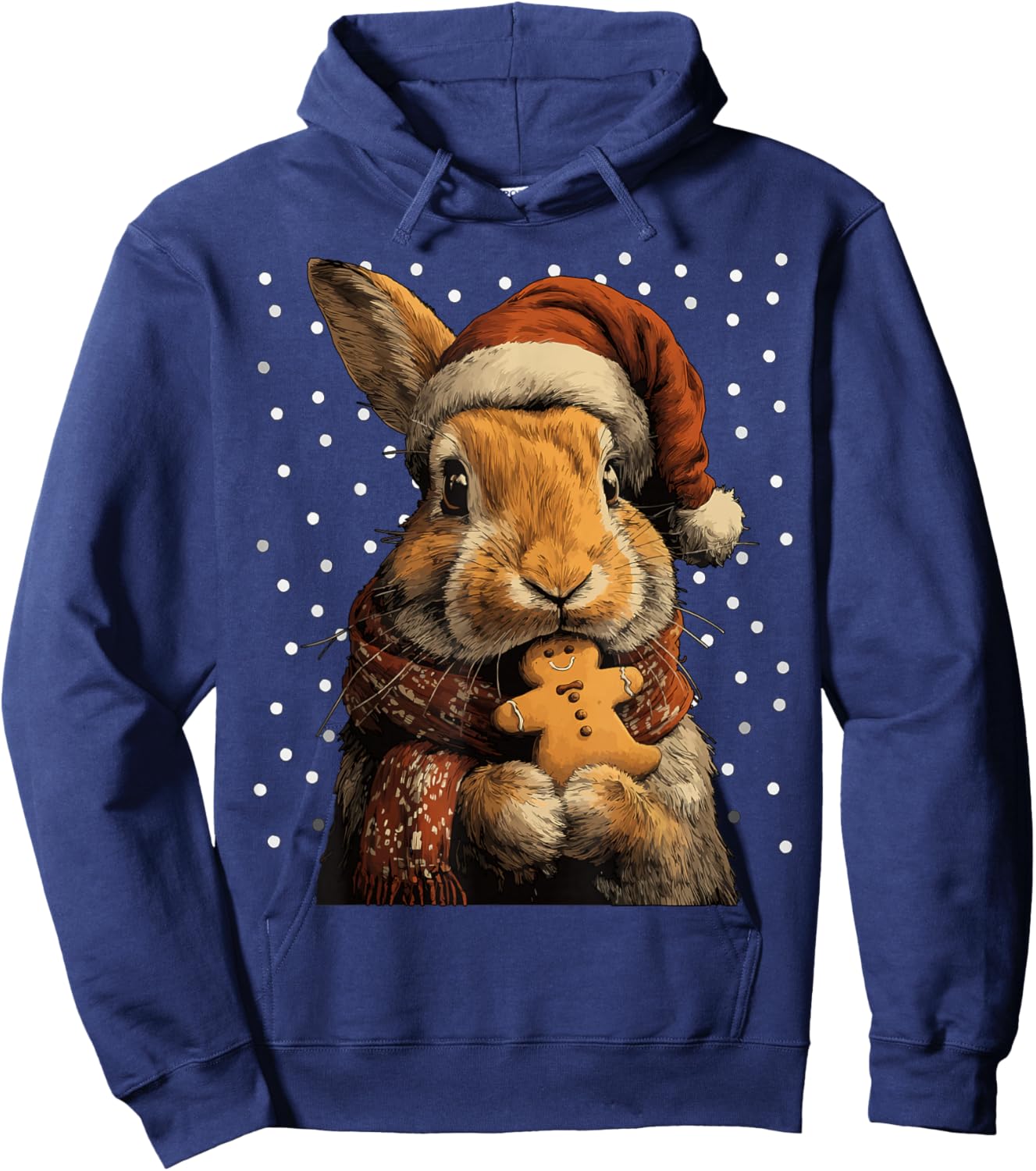 Christmas Rabbit in Santa Hat Gingerbread Cookie Snow Animal Hoodie - Hoodie | Navy