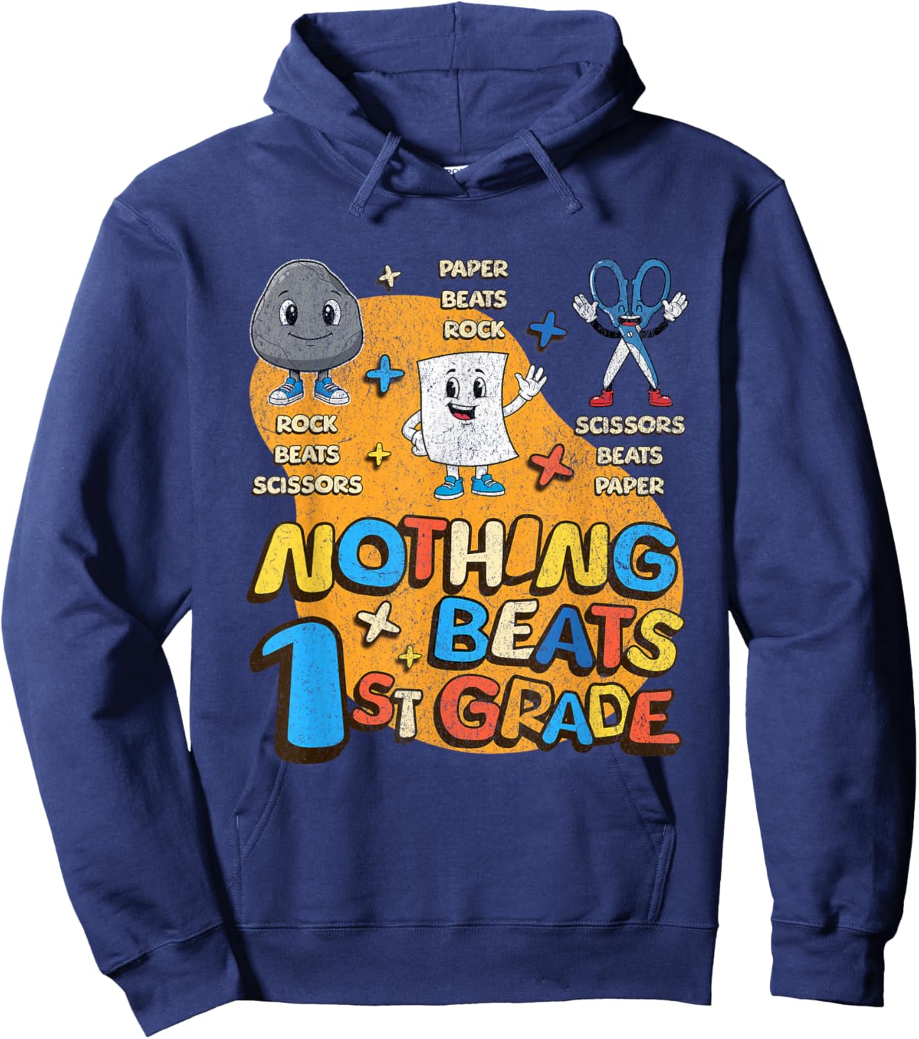 Nothing Beats 1st Grade Rock Paper Scissors Kids Teachers Hoodie - Hoodie | Navy