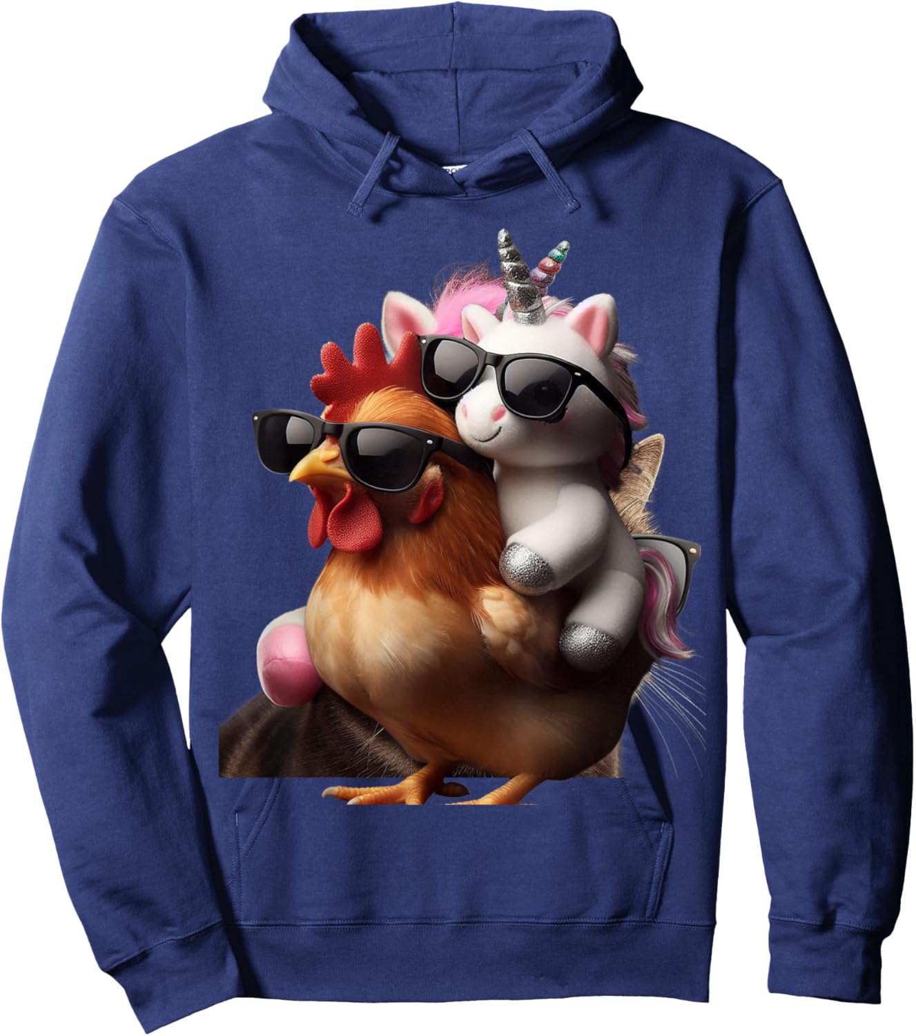 Unicorn Riding Chicken Boys Girls Women Kids Teens Rainbow Hoodie - Hoodie | Navy