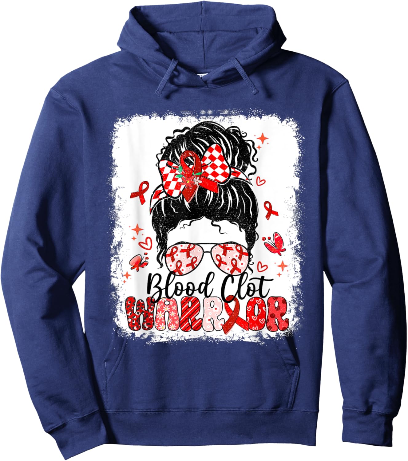 Warrior Messy Bun Red Ribbon Blood Clot Awareness Hoodie - Hoodie | Navy