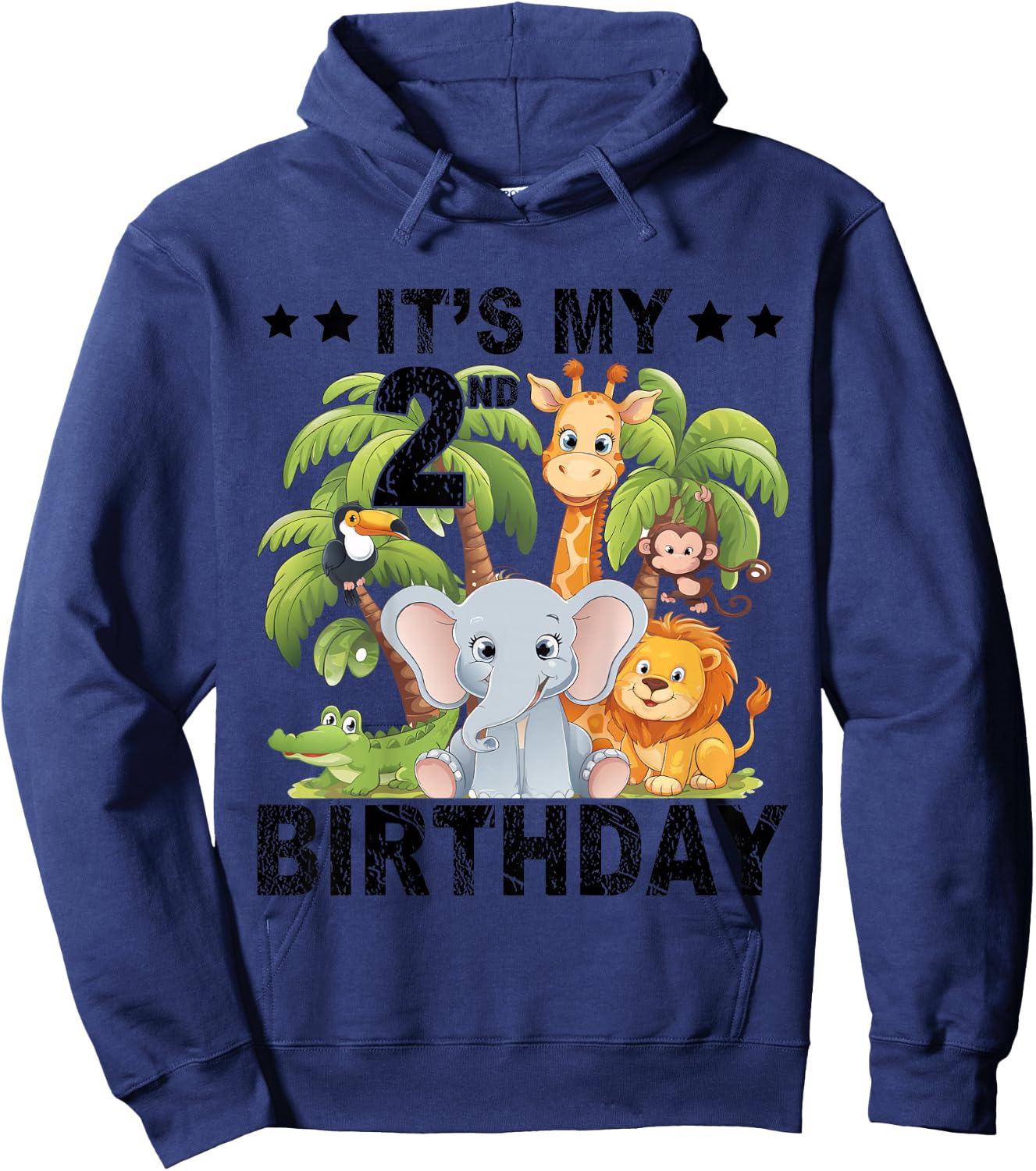 Kids It's My 2nd Birthday Zoo Safari Jungle Animals Theme Funny Hoodie - Hoodie | Navy