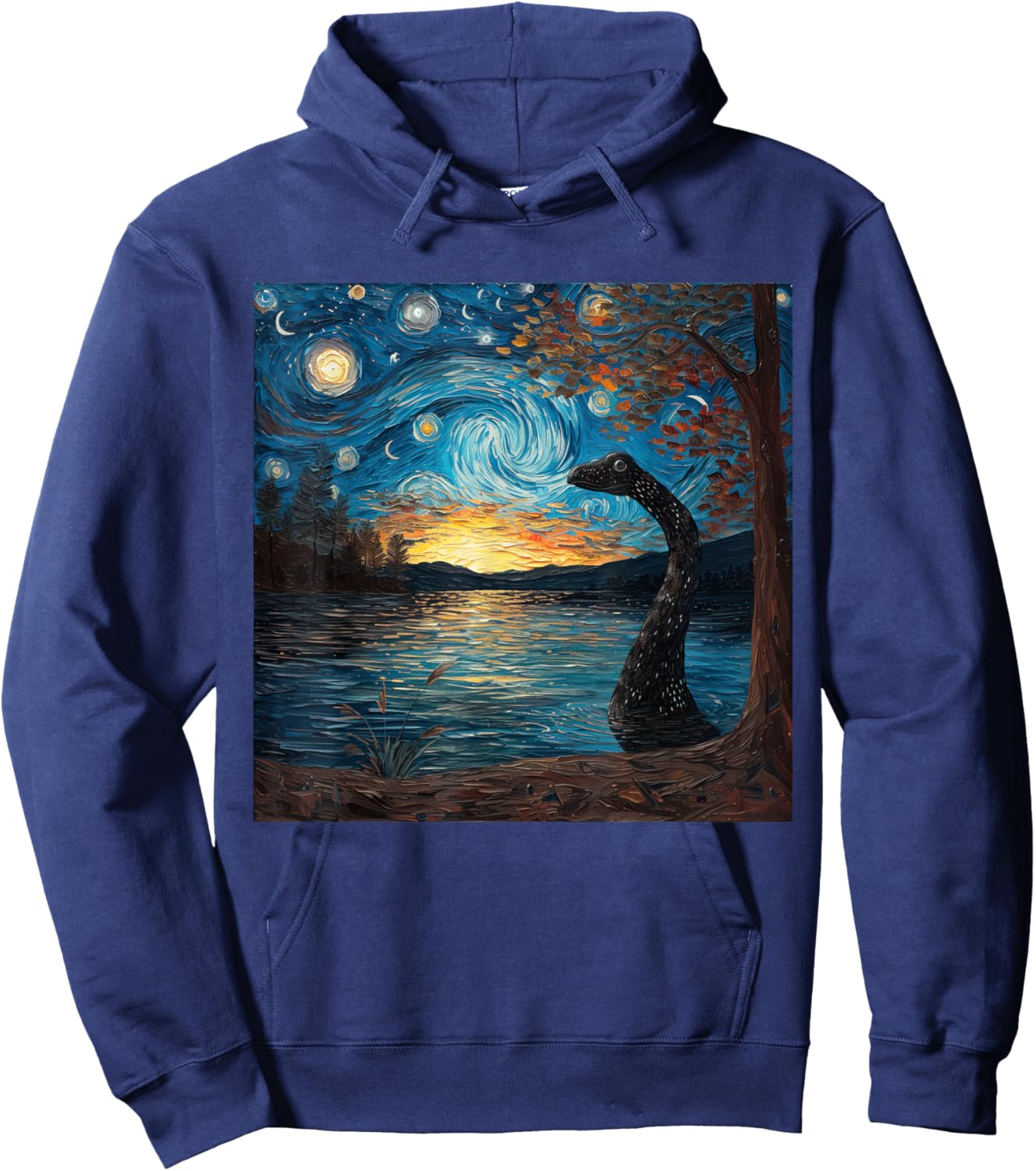 Loch Ness Monster Starry Night Van Gogh Style Nessie Hoodie - Hoodie | Navy