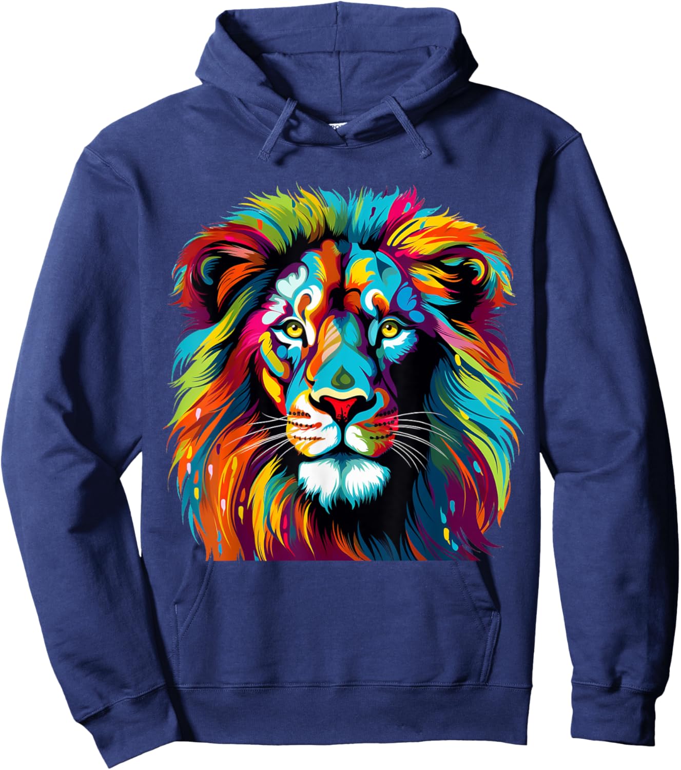 Cool Colorful Lion Portrait Graphic Hoodie - Hoodie | Navy
