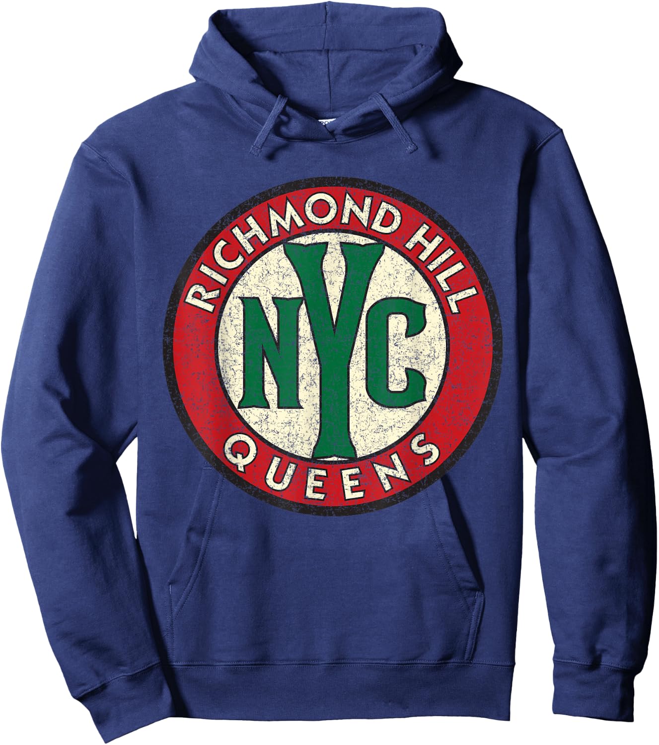 Richmond Hill Queens NYC Circle Sign Distressed Print Hoodie - Hoodie | Navy