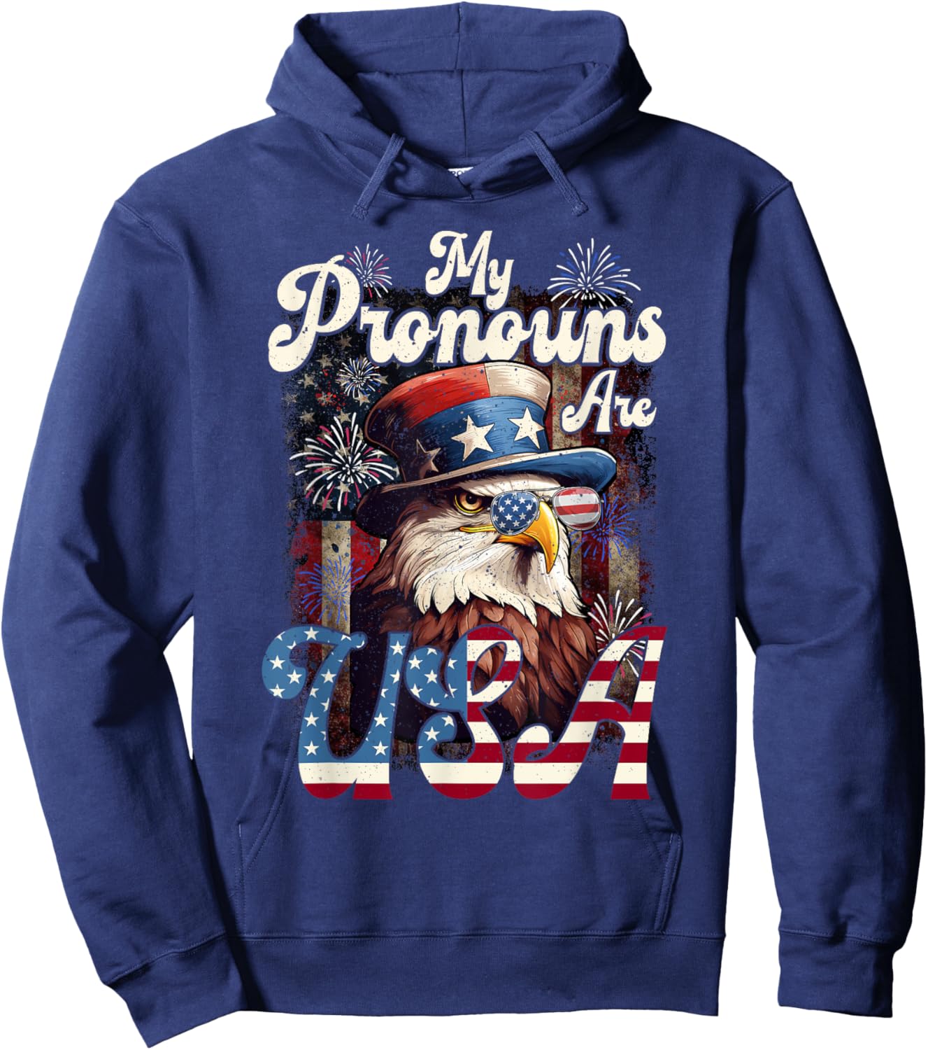 4th of July Eagle Pride - My Pronouns are USA for All Ages Hoodie - Hoodie | Navy