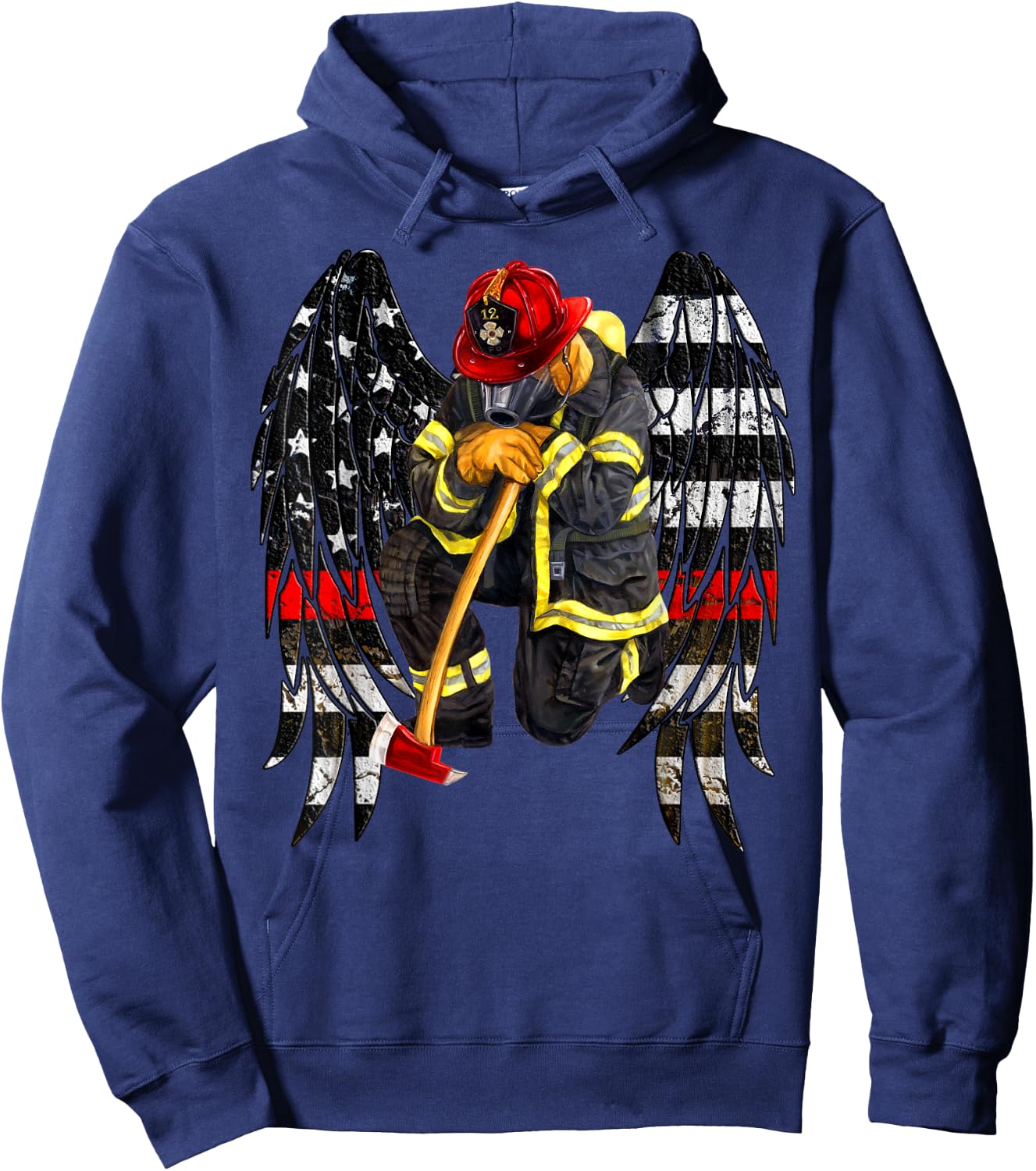Firefighters Flag Angel Wings Gift Kneel firefighter prayer Hoodie - Hoodie | Navy