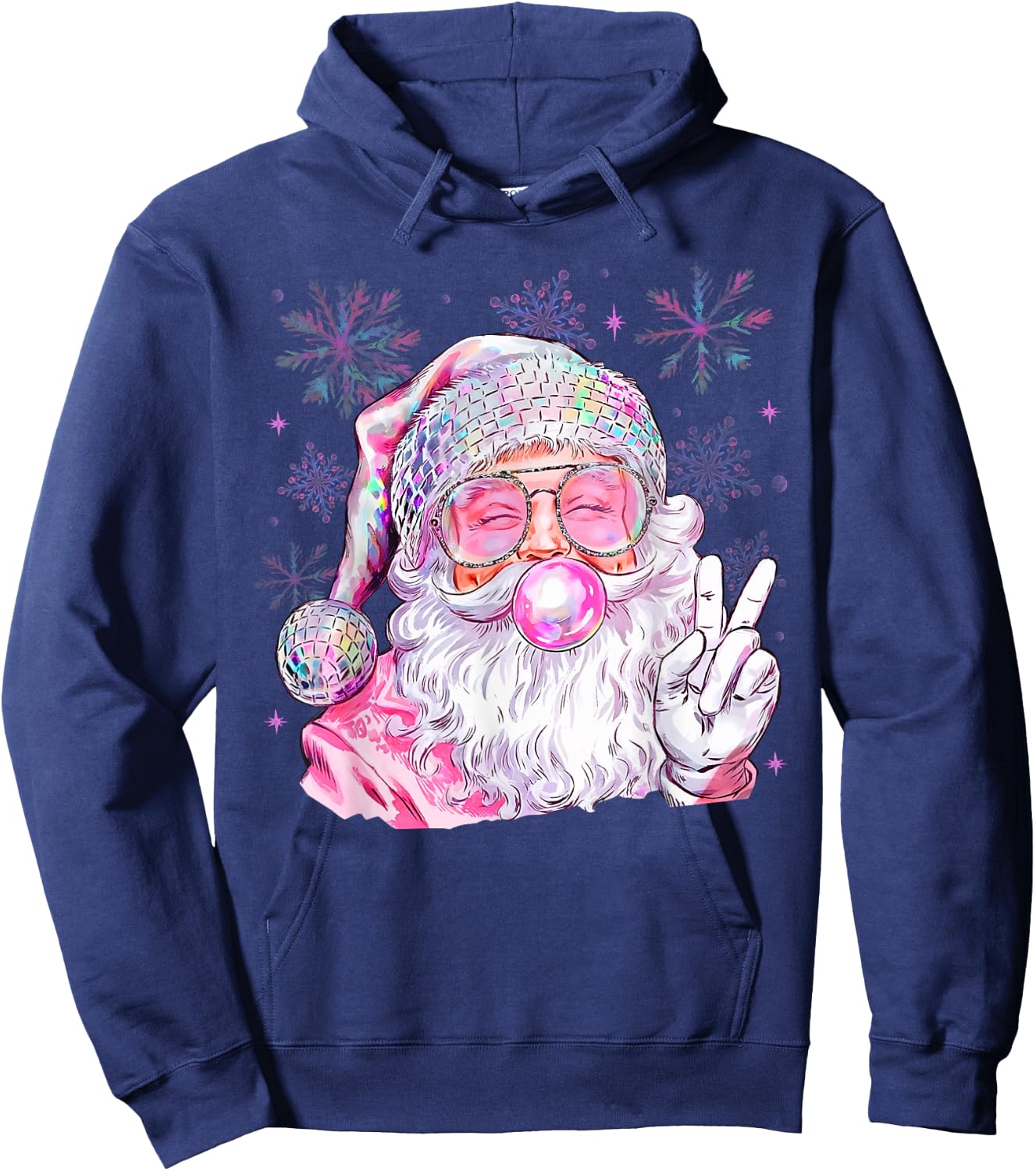 Vintage Santa Christmas Blowing Bubble Gum Girly Fireworks Hoodie - Hoodie | Navy