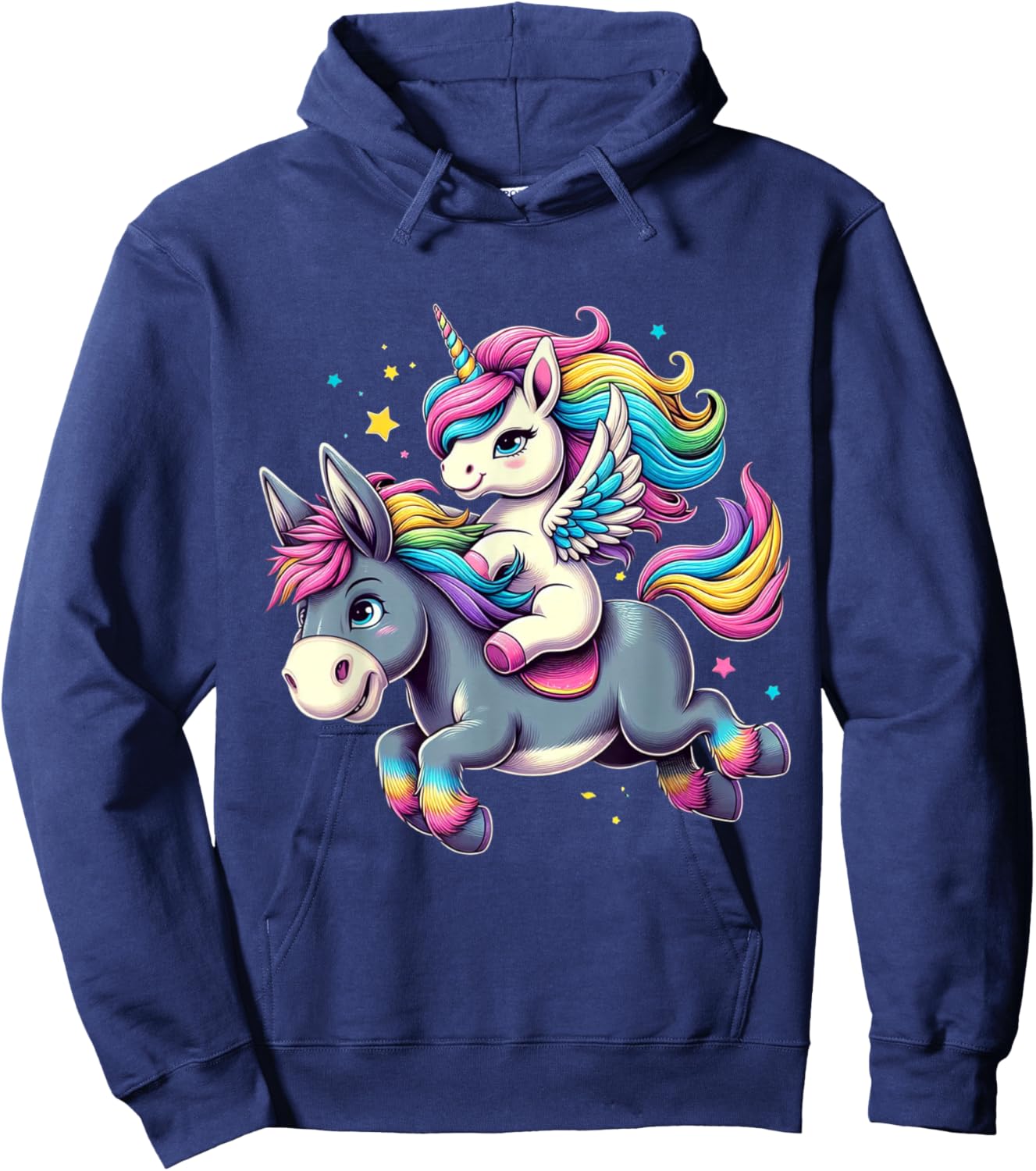 Unicorn Riding Donkey Boys Girls Men Women Kids Rainbow Hoodie - Hoodie | Navy