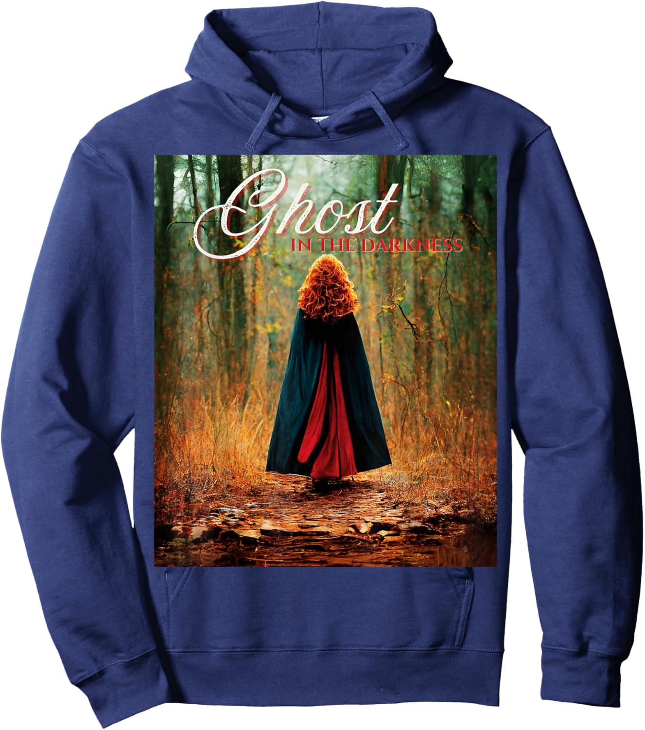 Ghost in the Darkness Halloween Graphic , -Adults, Black, Small, Short Sleeve, Classic Fit Hoodie - Hoodie | Navy