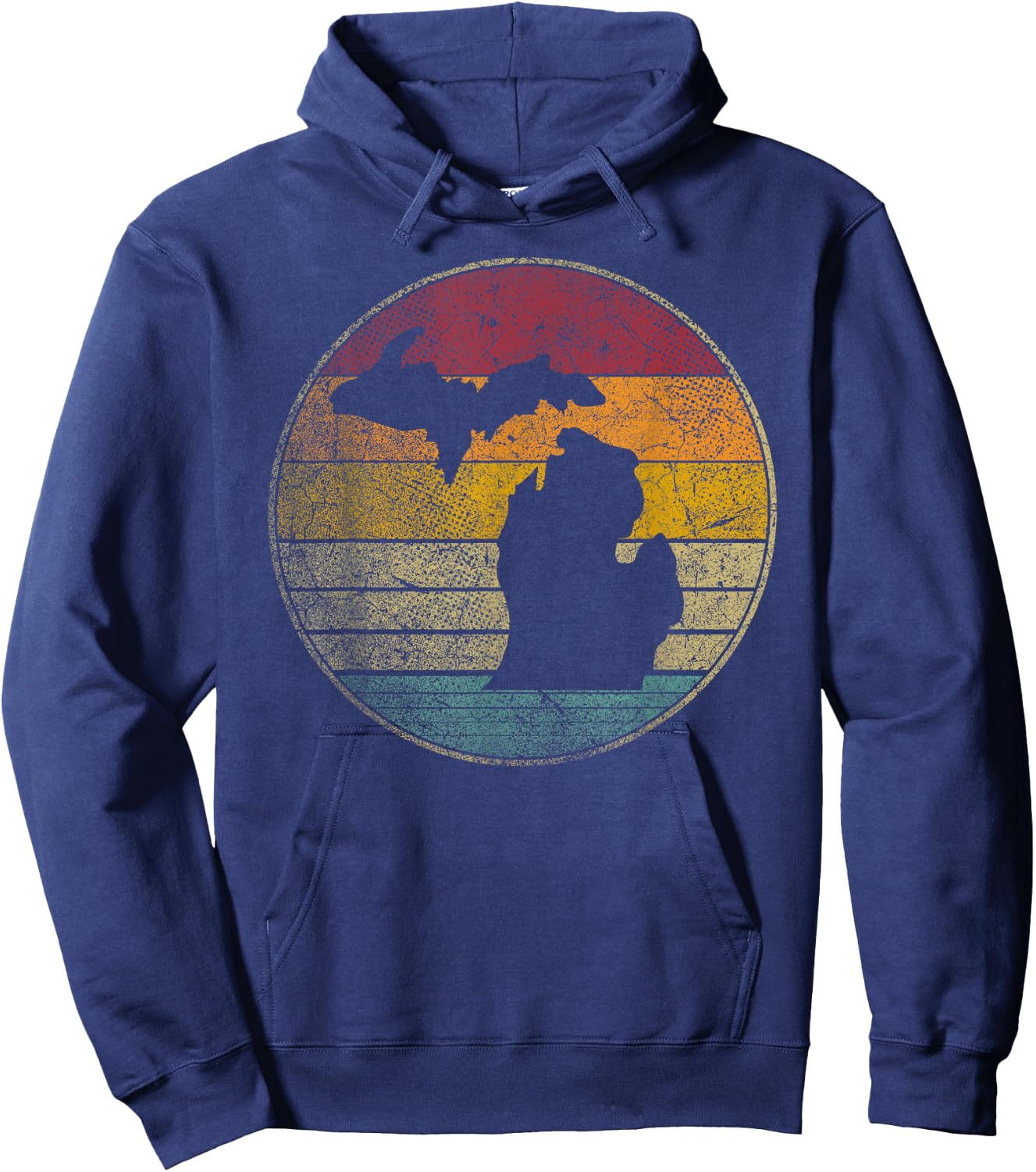 Michigan Vintage Distressed Retro Style Silhouette State Hoodie - Hoodie | Navy