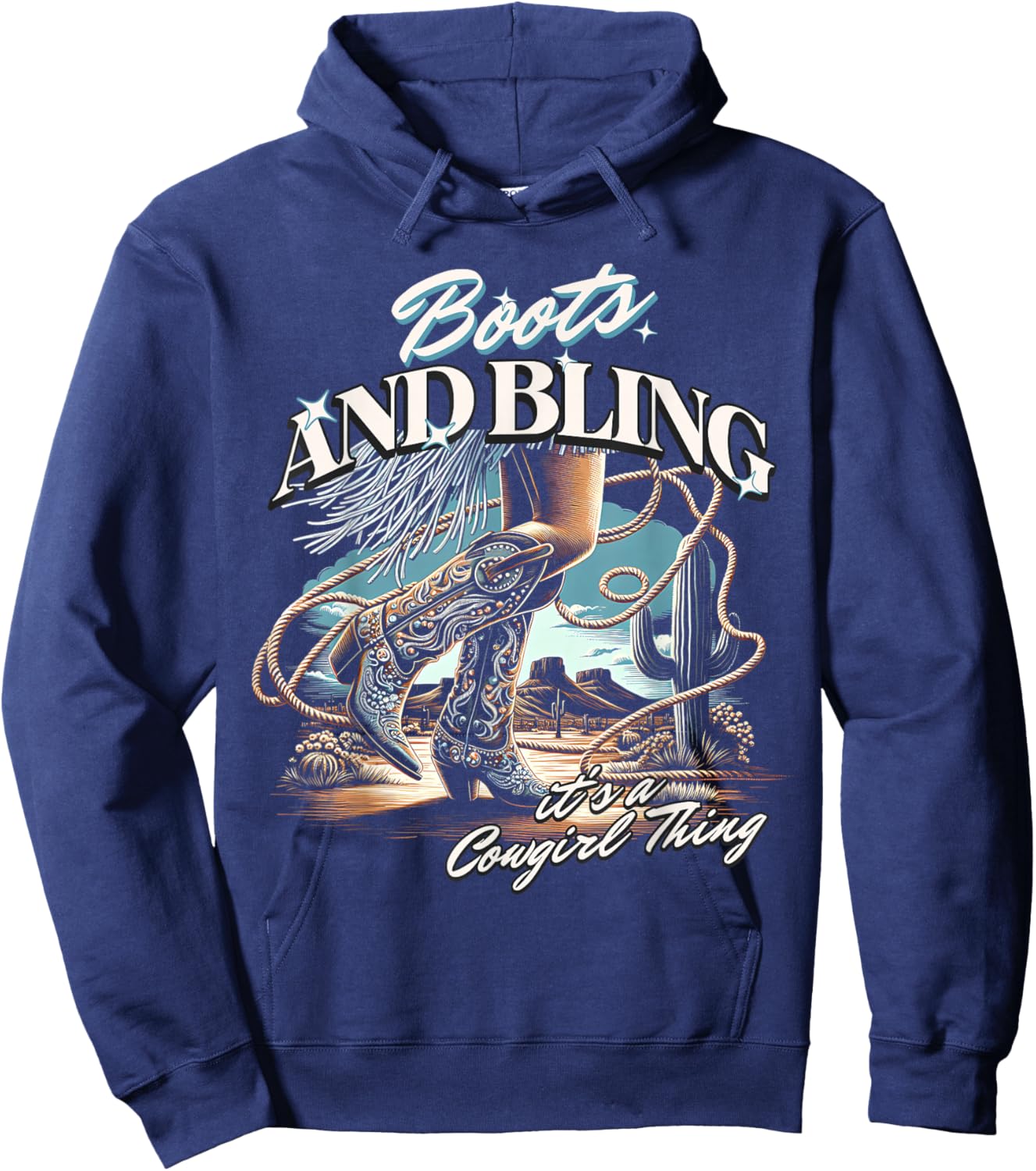 Boots & Bling its a Cowgirl Thing Cowgirl Melanin Rodeo Hoodie - Hoodie | Navy