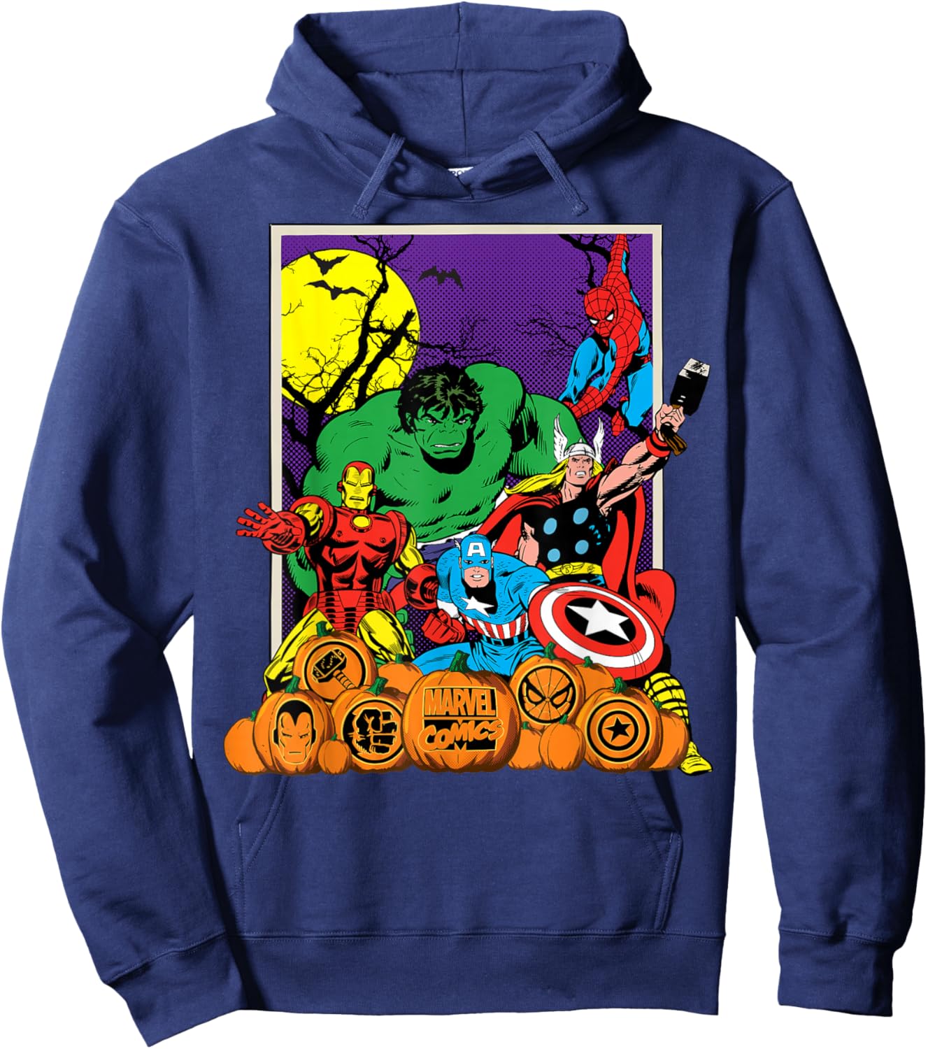 Marvel Comics Avengers Halloween Vintage Jack-o'-Lanterns Hoodie - Hoodie | Navy