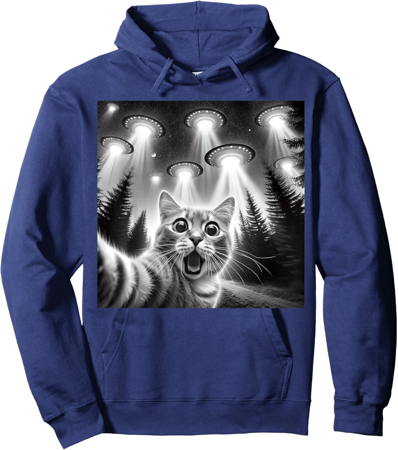 Cat Selfie With Alien UFO Funny Cat Gifts Women Kids Hoodie - Hoodie | Navy