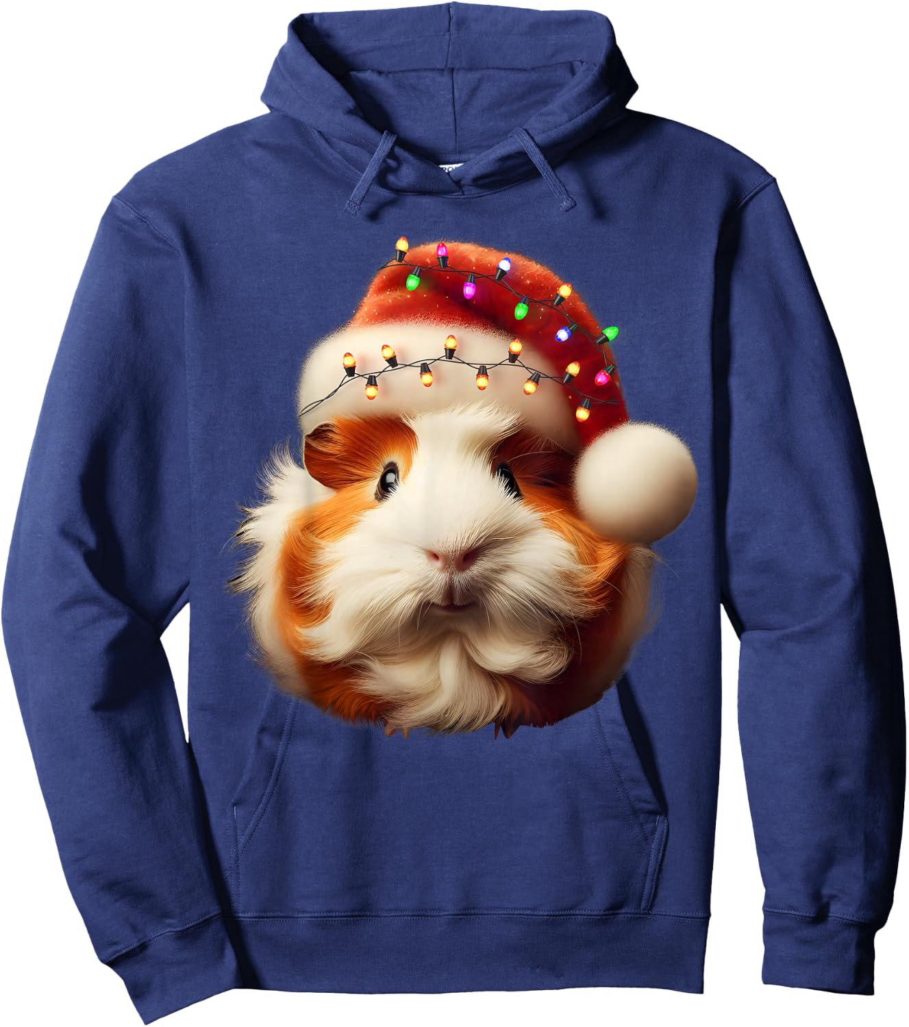 Funny Guinea Pig Christmas Reindeer Christmas Lights Pajama Hoodie - Hoodie | Navy
