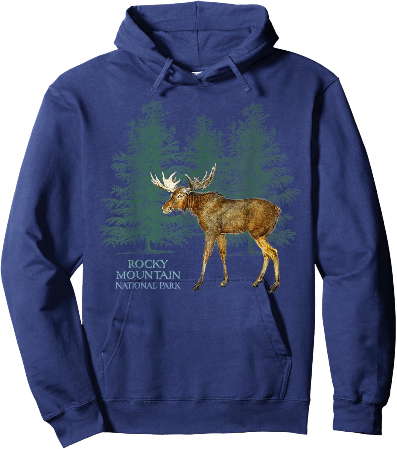 Rocky Mountain National Park Colorado Moose Trees Hoodie - Hoodie | Navy