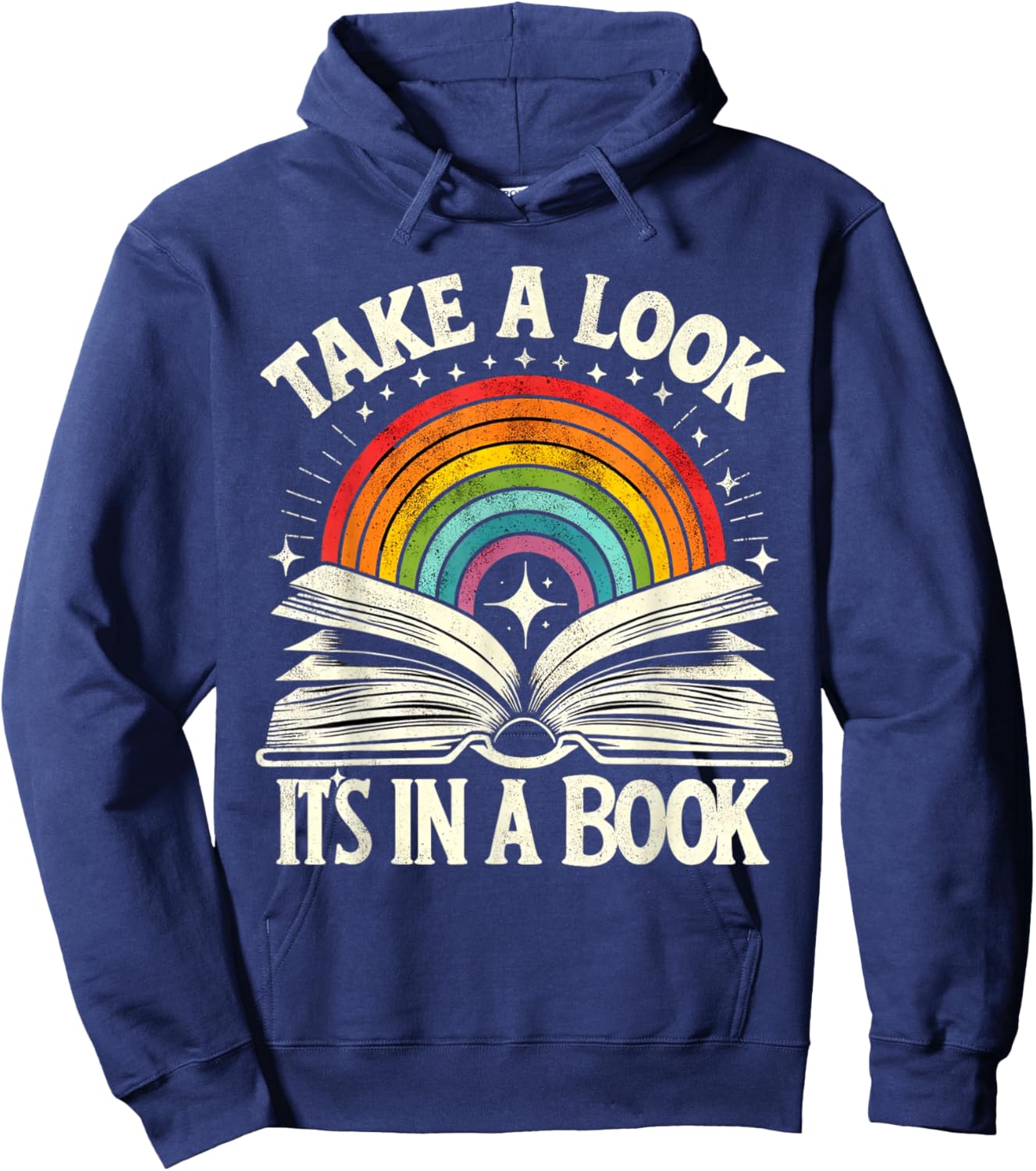 Take A Look A Book Vintage Reading Librarian rainbow Hoodie - Hoodie | Navy