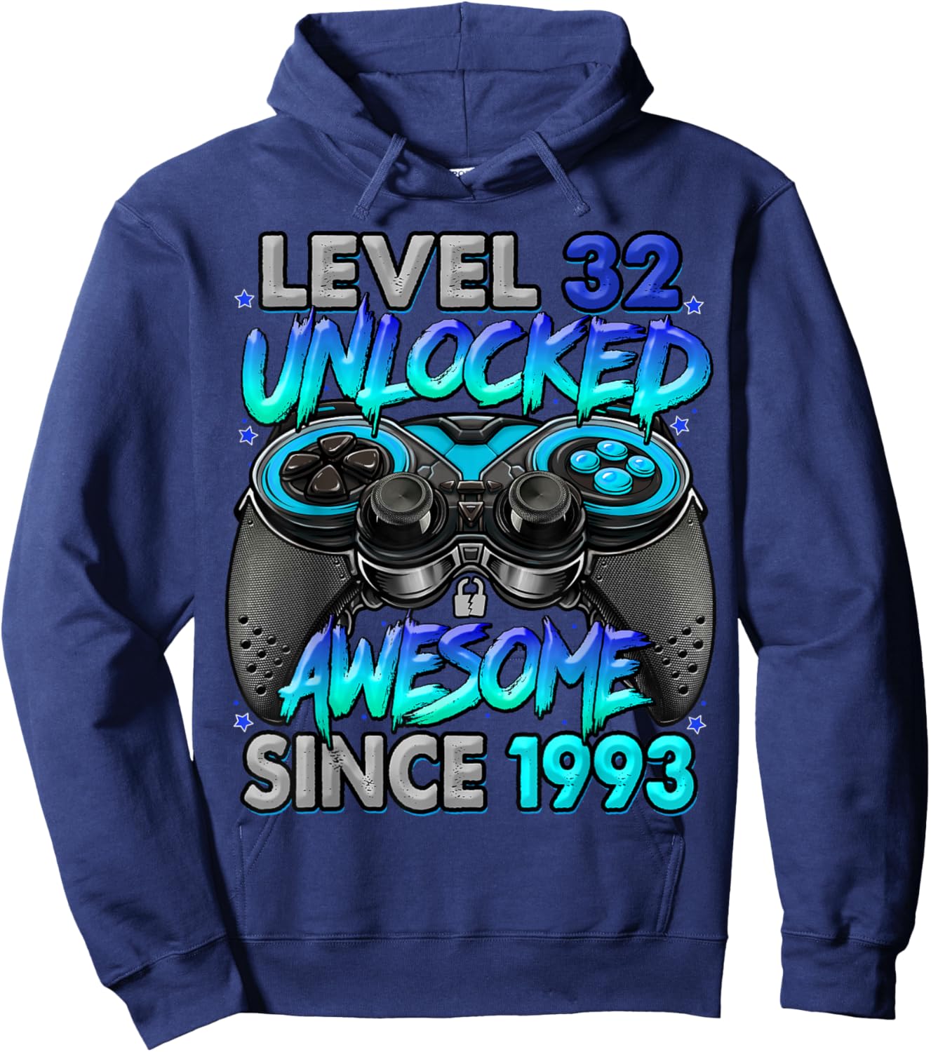Level 32 Unlocked Awesome Since 1993 32nd Birthday Gaming Hoodie - Hoodie | Navy